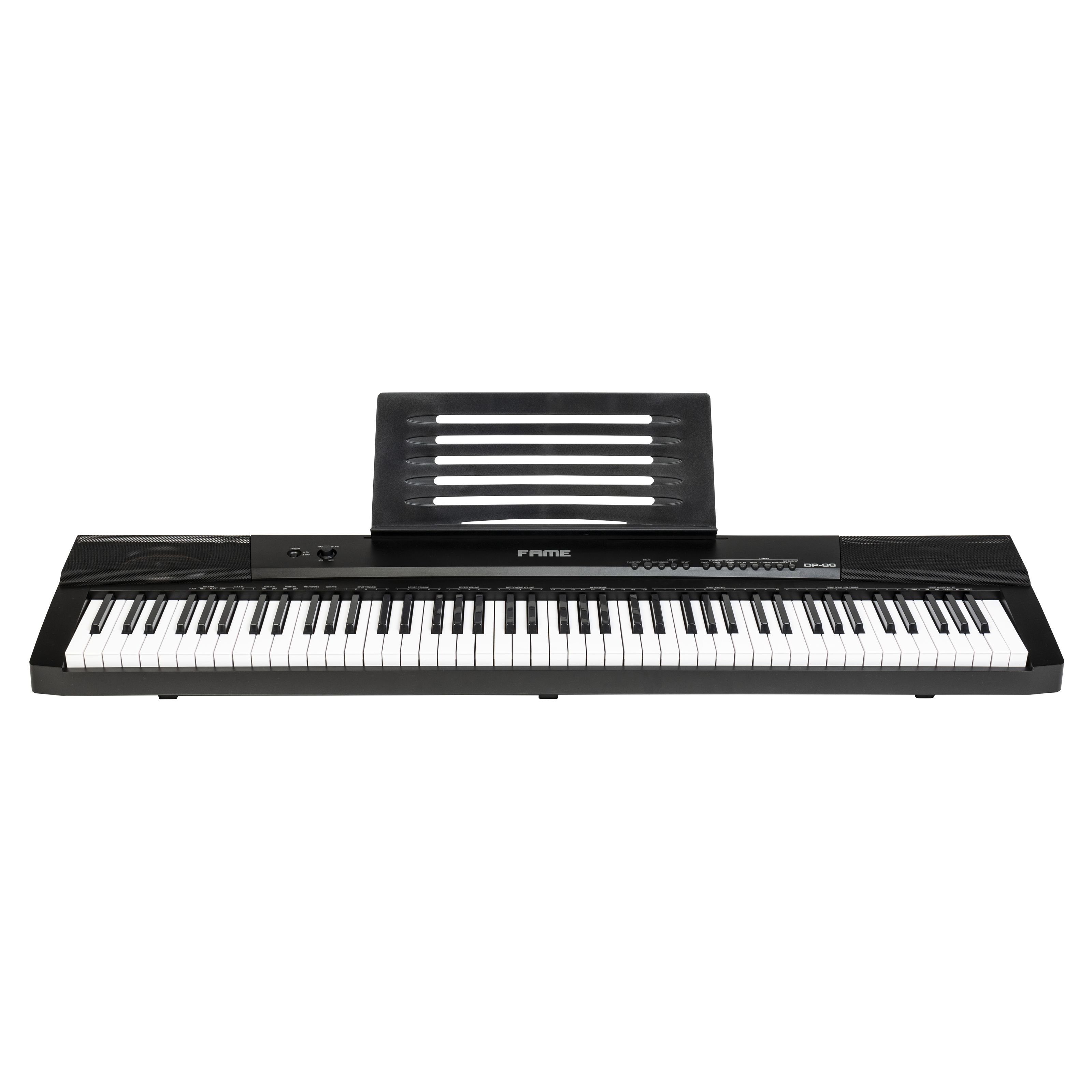 FAME Stagepiano (DP-88 Stage Piano E-Piano mit 32-facher Polyphonie 88 Tasten 16 Songs 140 Sounds Lautsprechern anschlagdynamischer Klaviatur Schwarz, Stage Pianos, Stage Pianos leichtgewichtet), DP-88 Stage Piano, E-Piano, 32-fache Polyphonie, anschlagdynamische