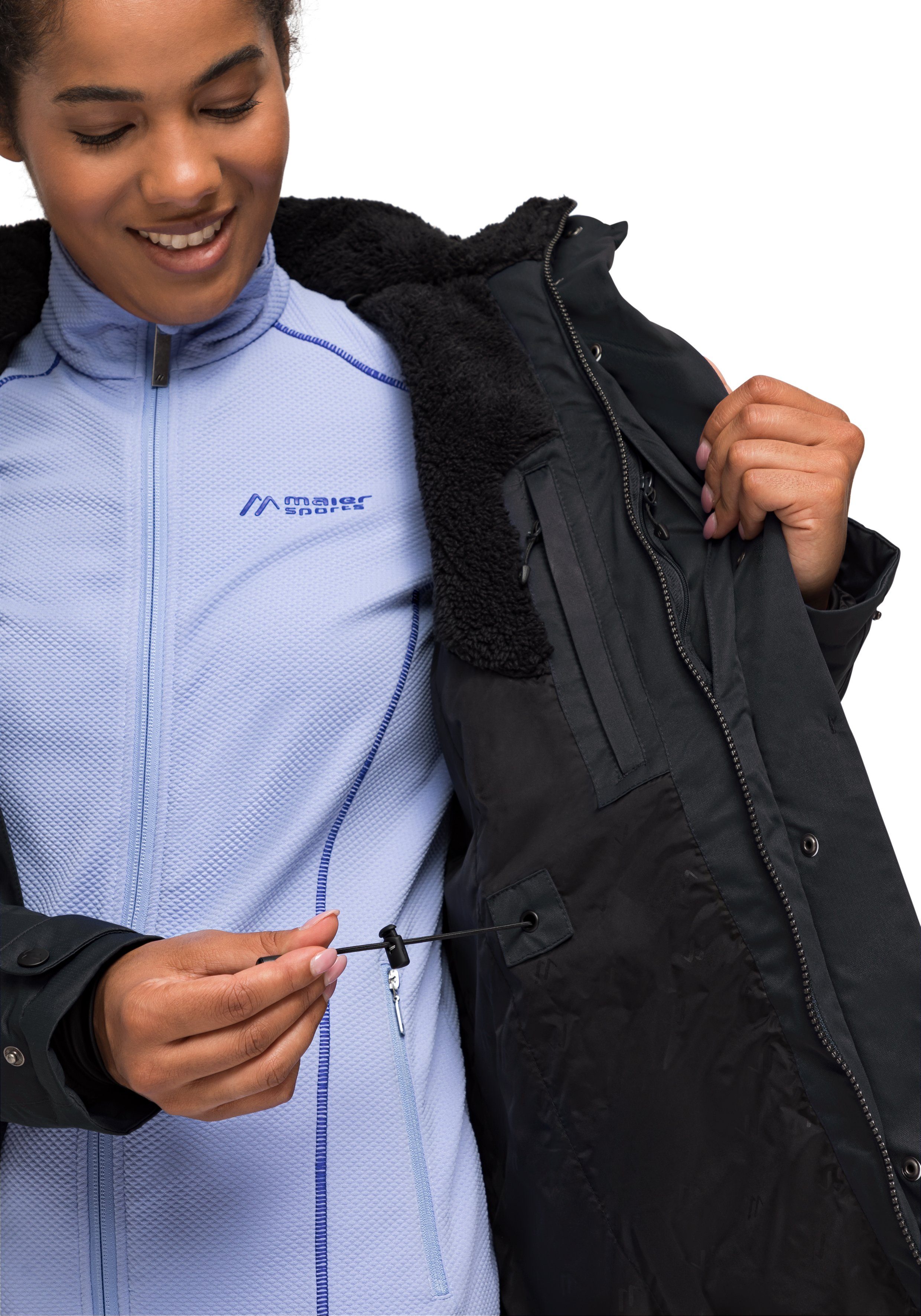 Maier Sports vollem mit 2 Lisa Funktionsjacke Wetterschutz schwarz Outdoor-Mantel