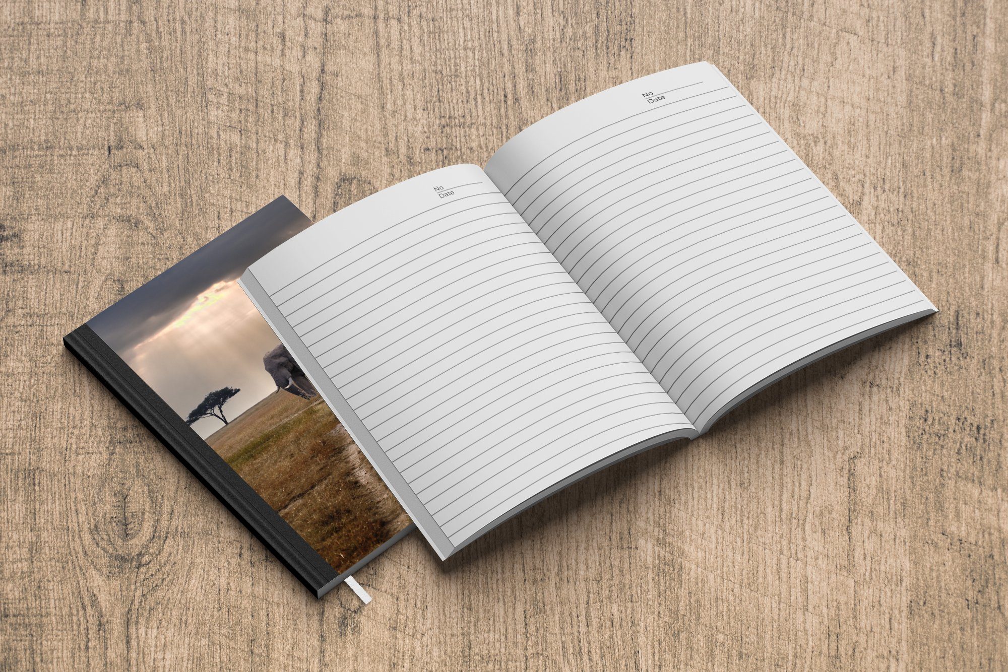 Tagebuch, Tiere Notizheft, Haushaltsbuch - 98 Wiese Elefant Journal, Seiten, MuchoWow Merkzettel, Notizbuch - A5, Sonne, -