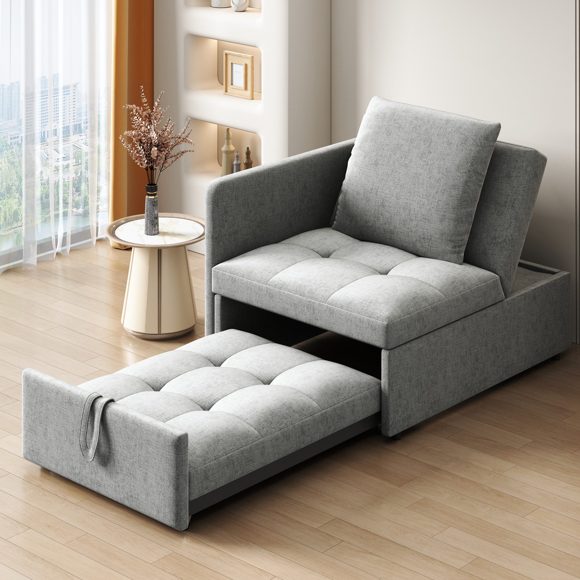 KLAM HOME Schlafsofa Polsterbett Schlafsofa 3 in 1 Multifunktions-Schlafsofa, Leinenstoffsofa mit verstellbarer Rückenlehne, für kleine Räume – Bild 3 von 5