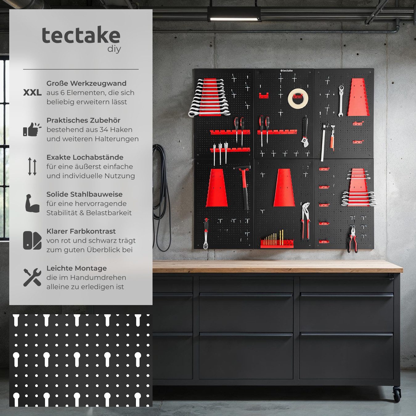 tectake Lochwand Werkzeuglochwand Jonah mit Haken günstig online kaufen