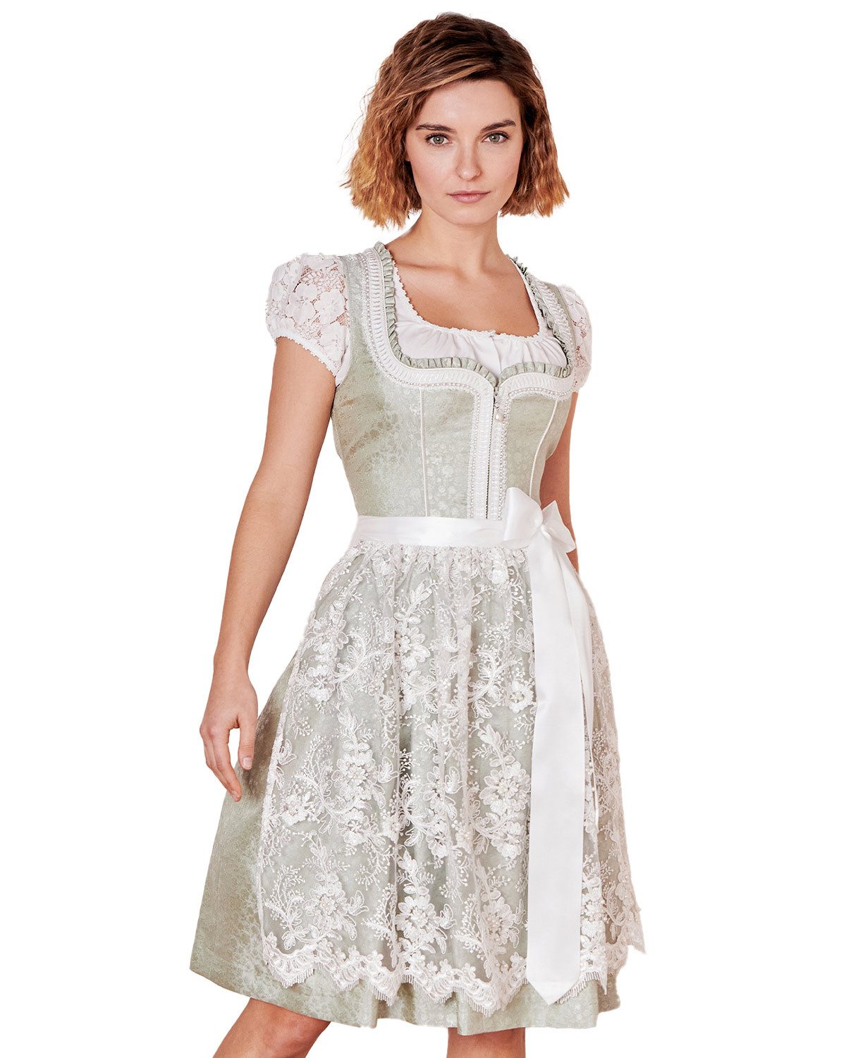 Krüger Madl Dirndl 'Zephyra' mit Spitzenschürze 414267, Hellgrün 60c