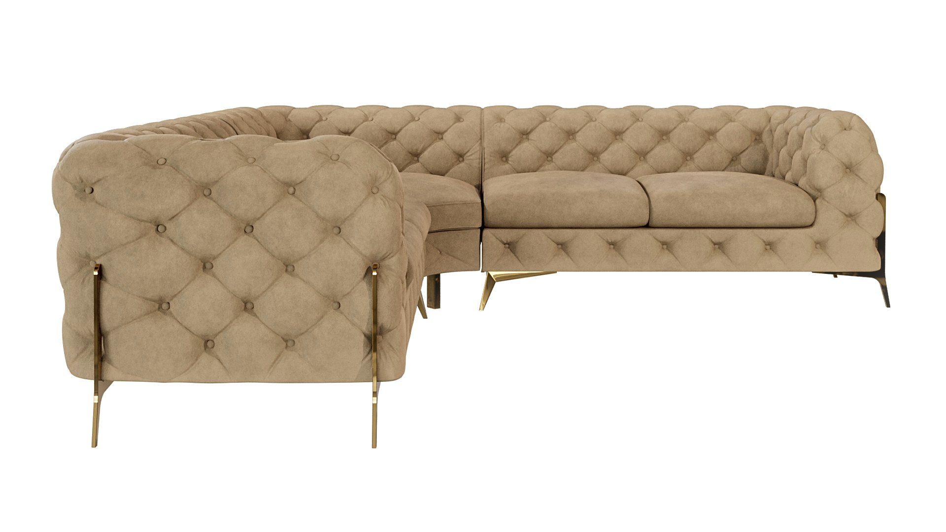 Möbel Metall Wellenfederung Ashley Beige Goldene Füßen, mit mit S-Style Chesterfield Ecksofa