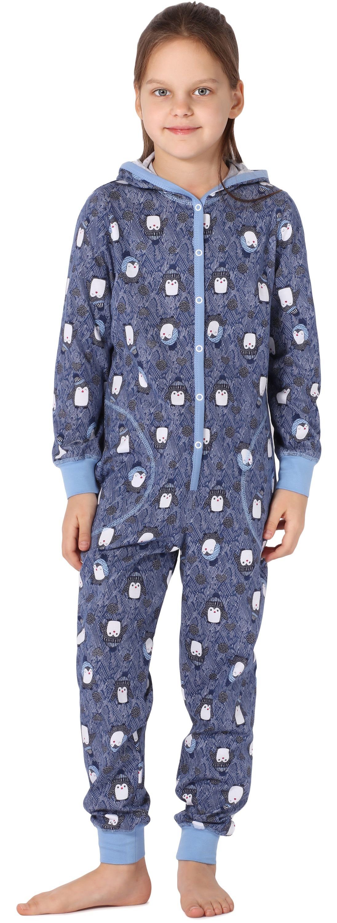 Blau MS10-223 Mädchen Style Kapuze Schlafoverall Merry Pinguine Schlafanzug mit