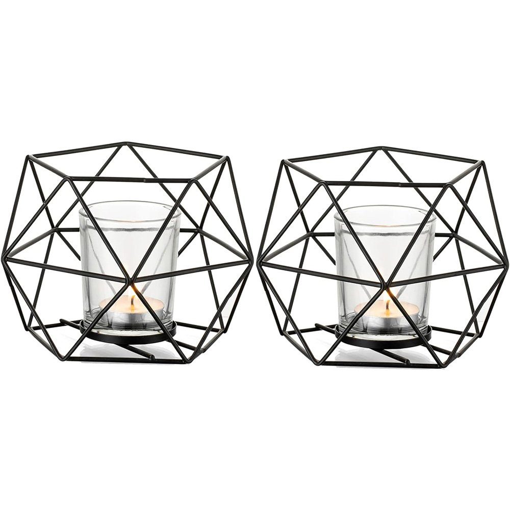 (2 HIBNOPN St) Metall Geometrisches Teelichthalter 2er Kerzenständer Kerzenhalter Set Teelichter