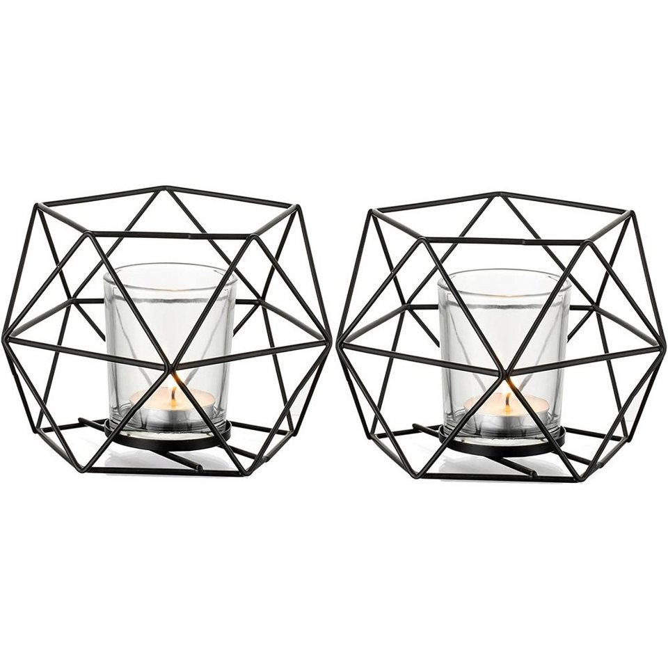 HIBNOPN Kerzenständer Teelichthalter Kerzenhalter Metall 2er Set  Geometrisches Teelichter (2 St)