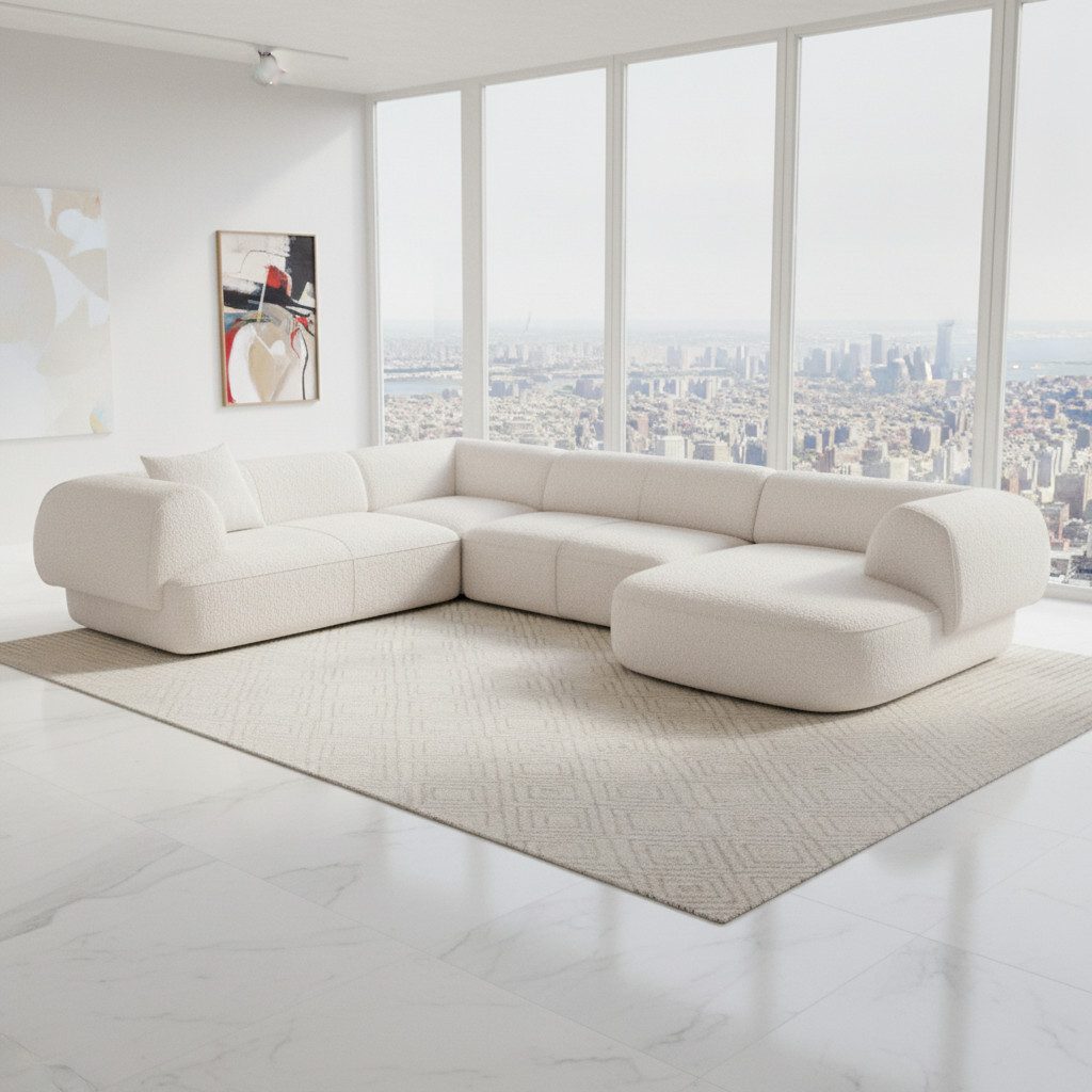Divitorio Sofa Malaga U Form Couch, 6-Sitzer, Couch, Stoff, Design Bouclé, Ausrichtung rechts