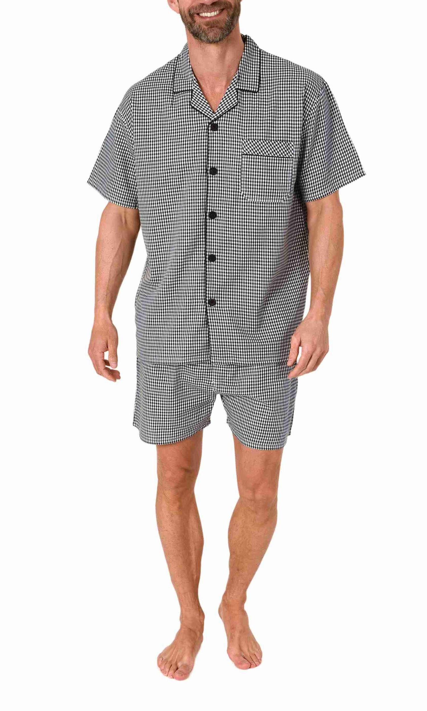 Normann Pyjama Herren Schlafanzug Shorty Pyjama kurzarm gewebt zum Knöpfen