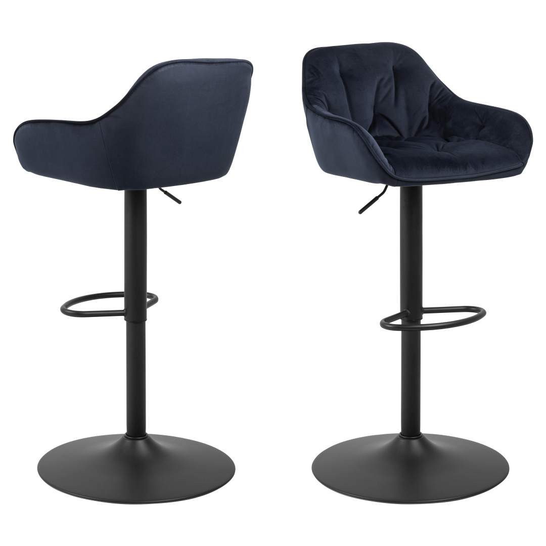 Barhocker 2er Set Brooke Barhocker Velour Drehfunktion blau.