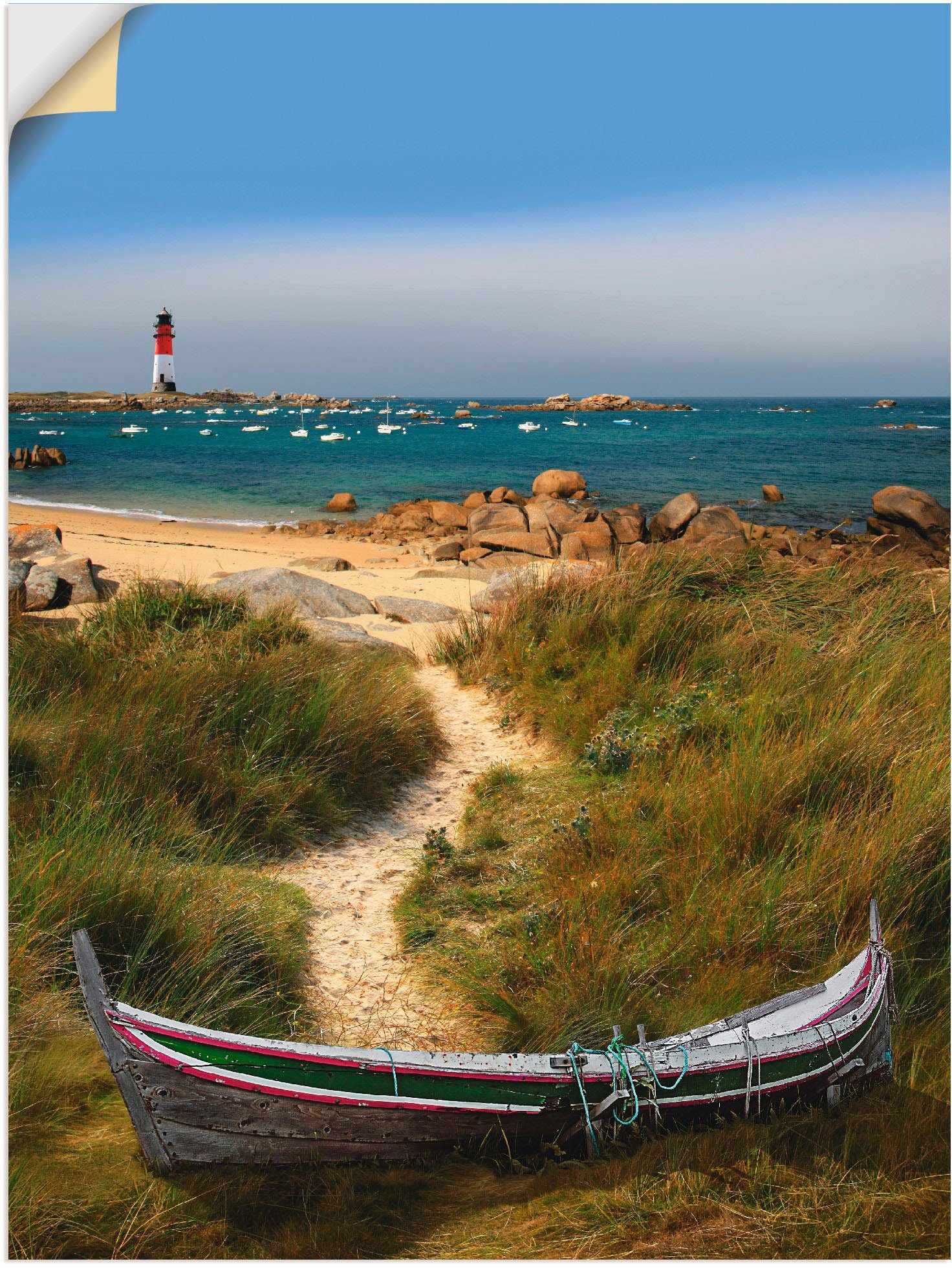 Artland Wandbild Das alte Boot in den Dünen, Küste (1 St), als Leinwandbild, Wandaufkleber oder Poster in versch. Größen