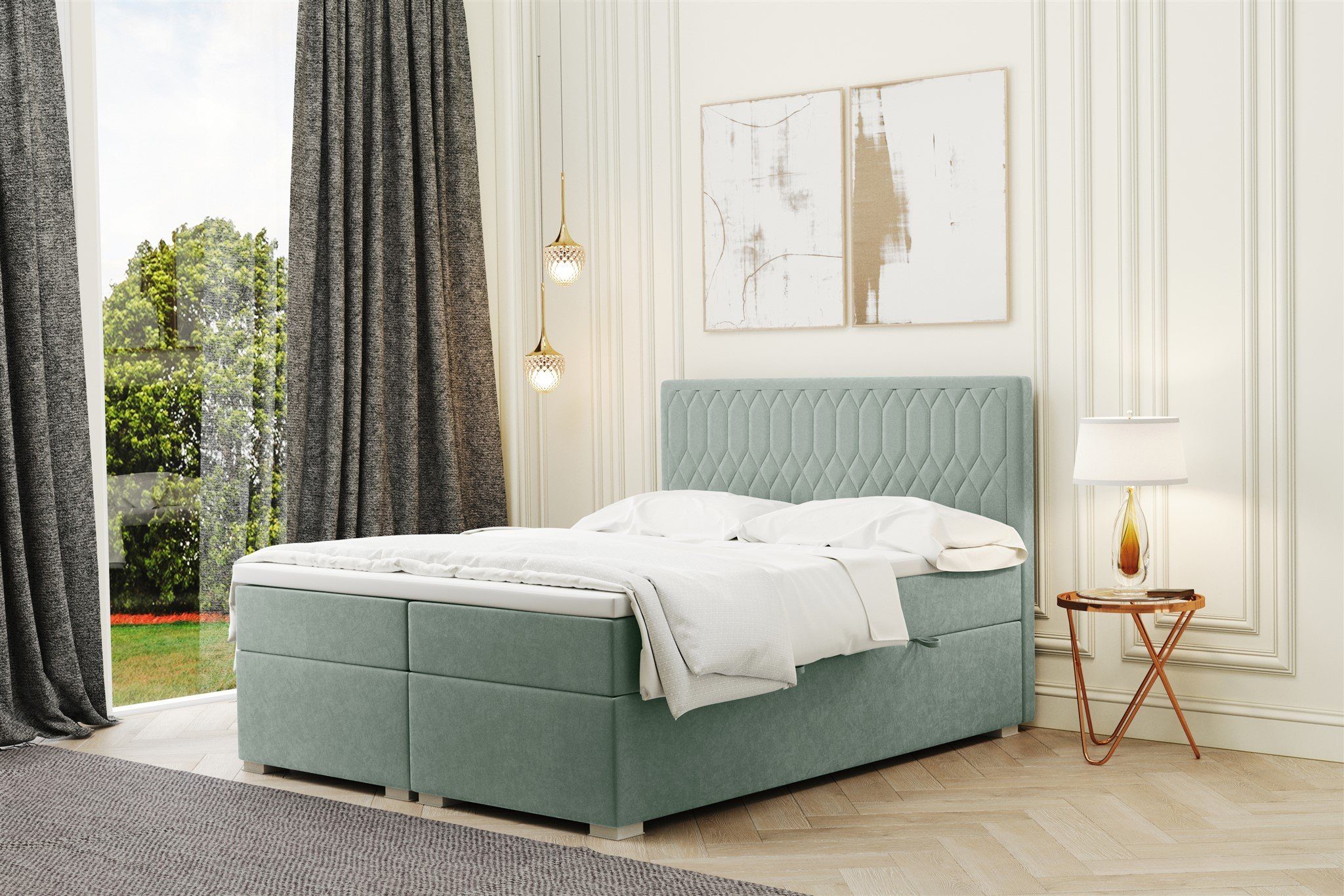 Fun Möbel Boxspringbett Boxspringbett Schlafzimmerbett DUSTY in Stoff Rivie günstig online kaufen