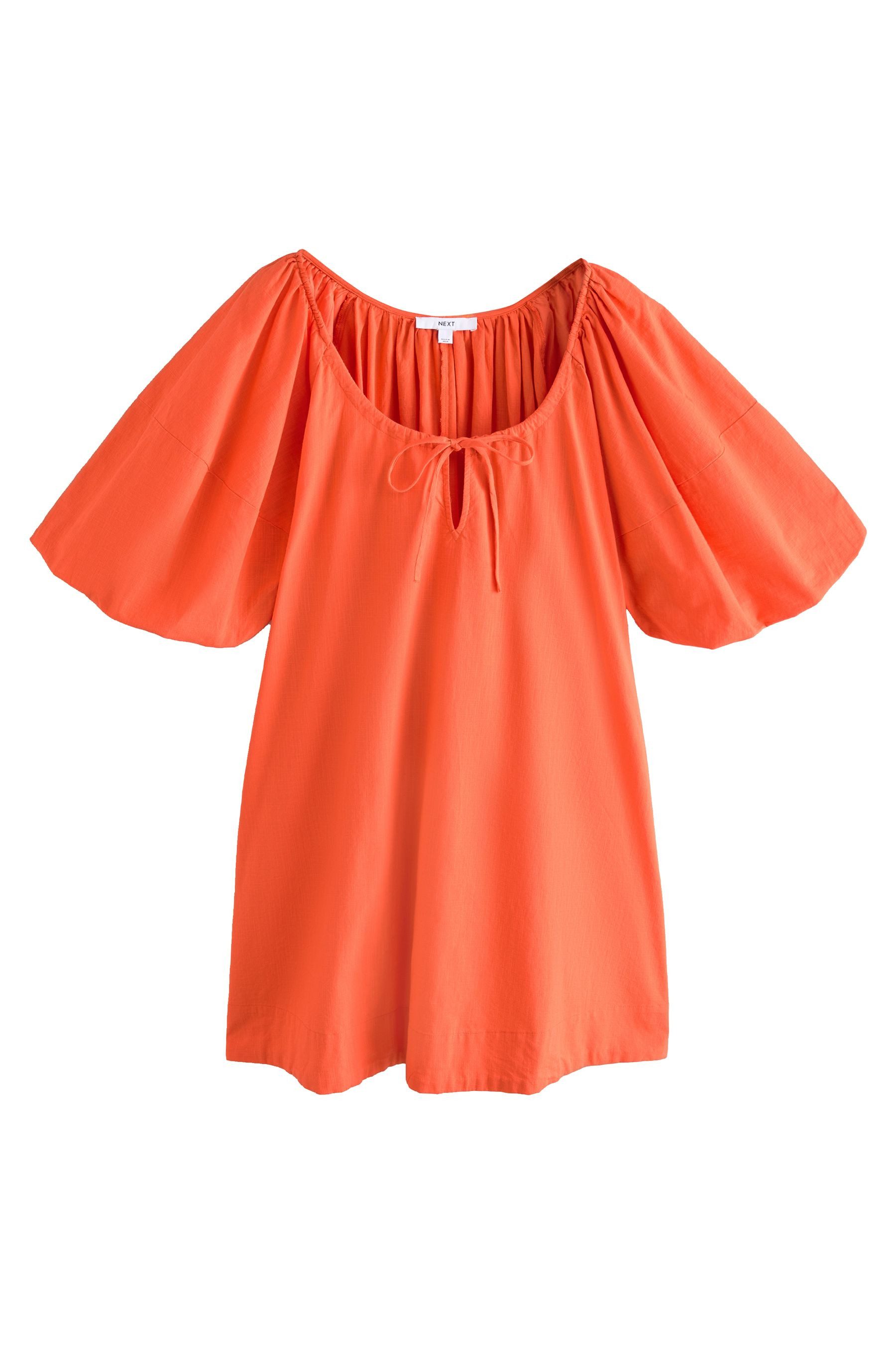 Next Minikleid Baumwoll-Minikleid mit Puffärmeln und Bindedetail (1-tlg)