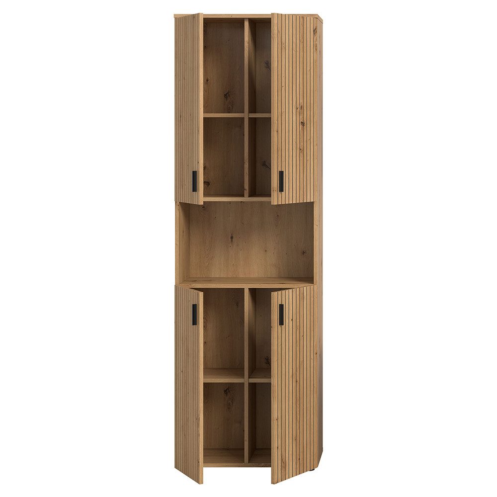 Lomadox Hochschrank MACKAY-158 60 cm breit in Eiche, gerillte Fronten