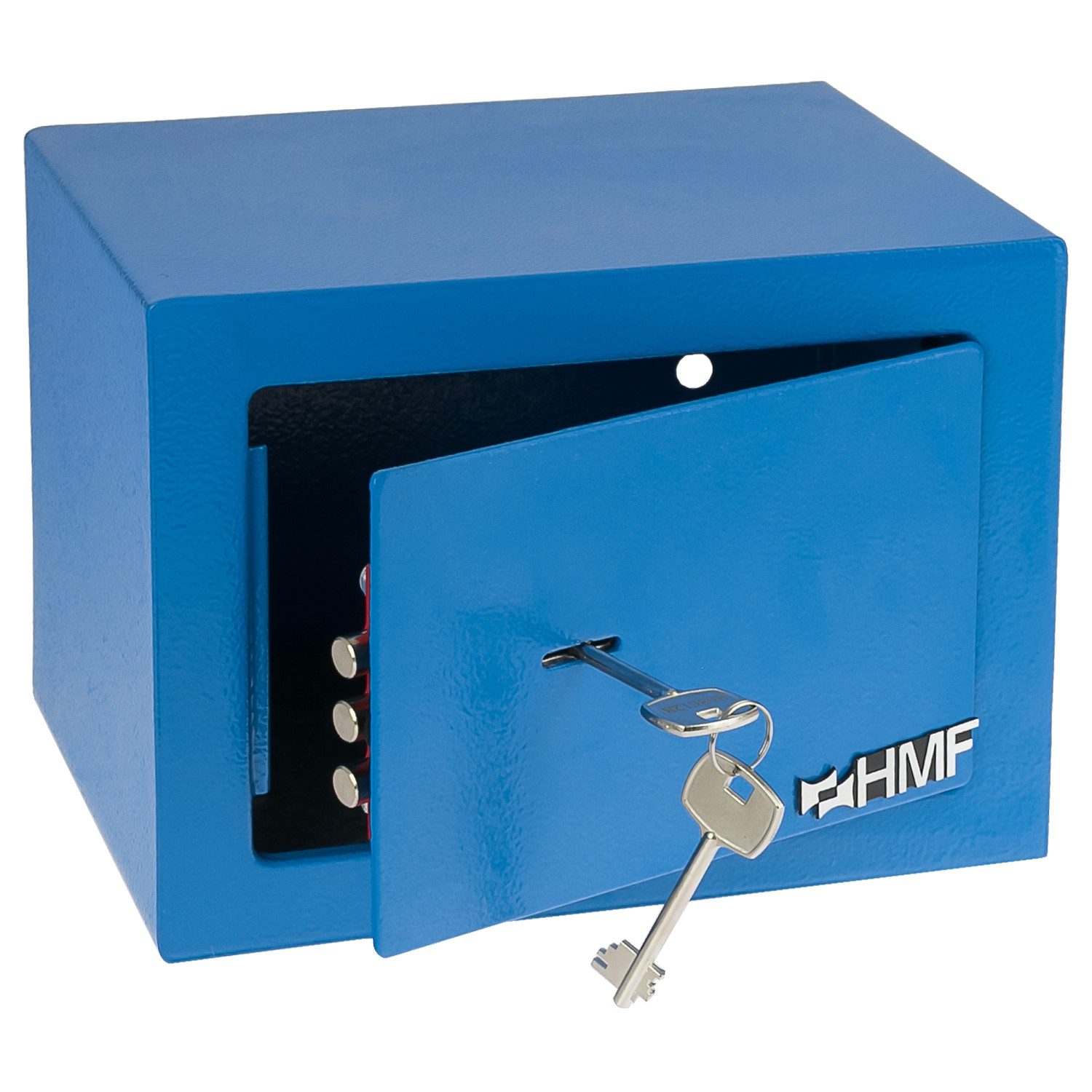HMF Möbeltresor Safe Tresor klein mit Schlüssel, Schließfach mit Doppelbartschloss, 23 x 17 x 17 cm, blau