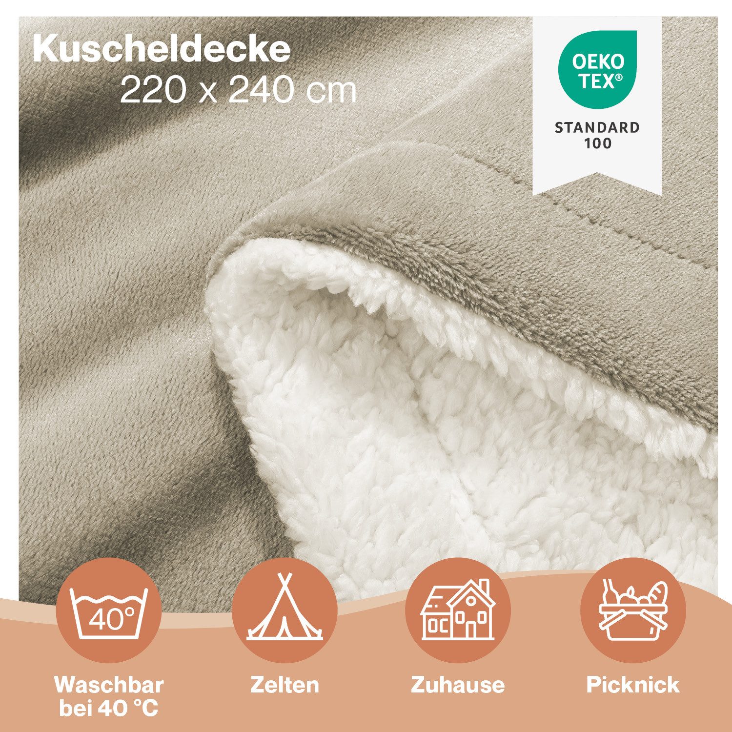Wohndecke Sherpa-Fleecedecke, Oeko-TEX Zertifiziert, Blumtal, hochwertig, weich, warm, flauschig