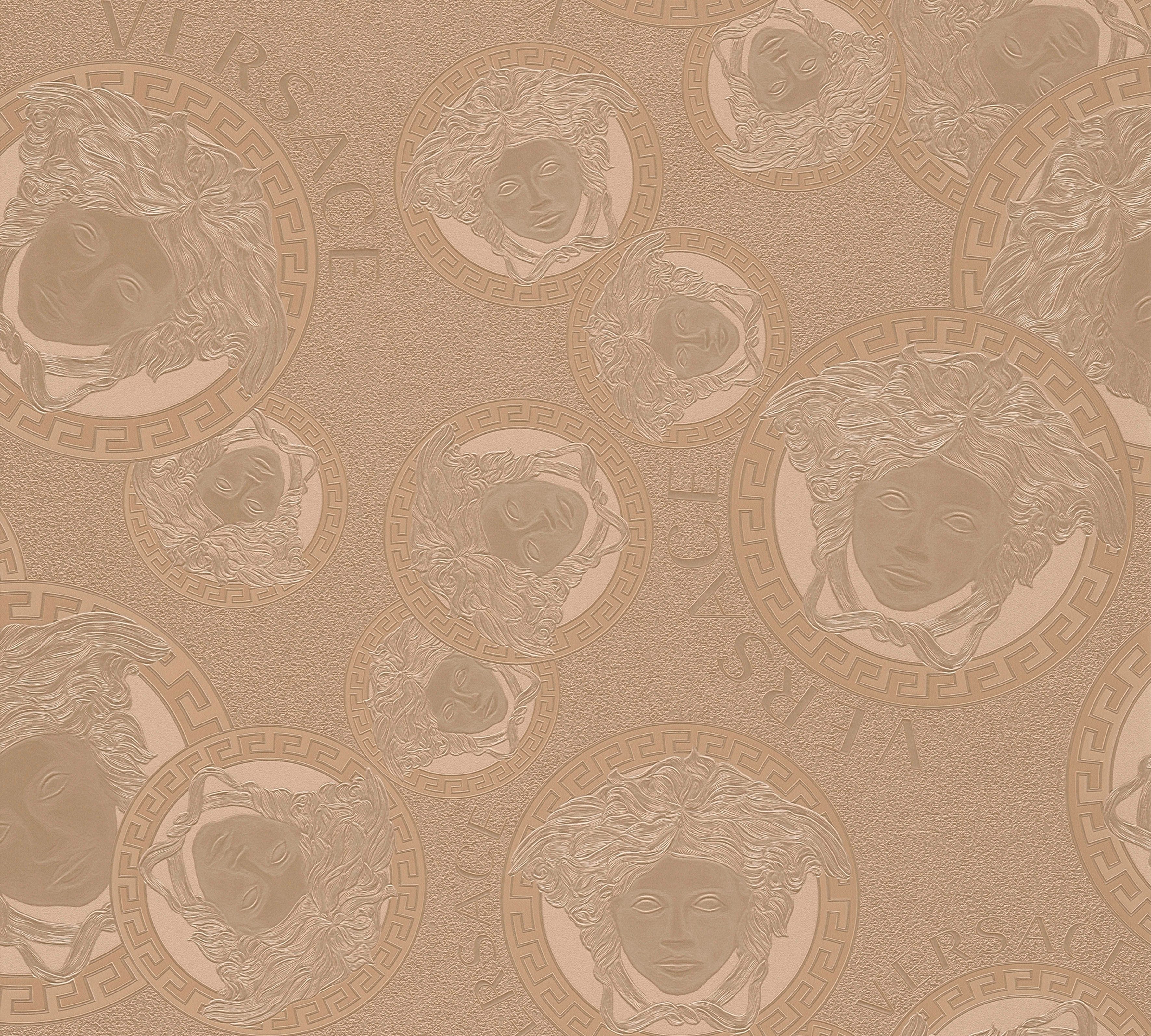 Versace Vliestapete Wallpaper Versace 5 Medusakopf Metallic, leicht strukturiert, hochglänzend, (1 St), Designertapete