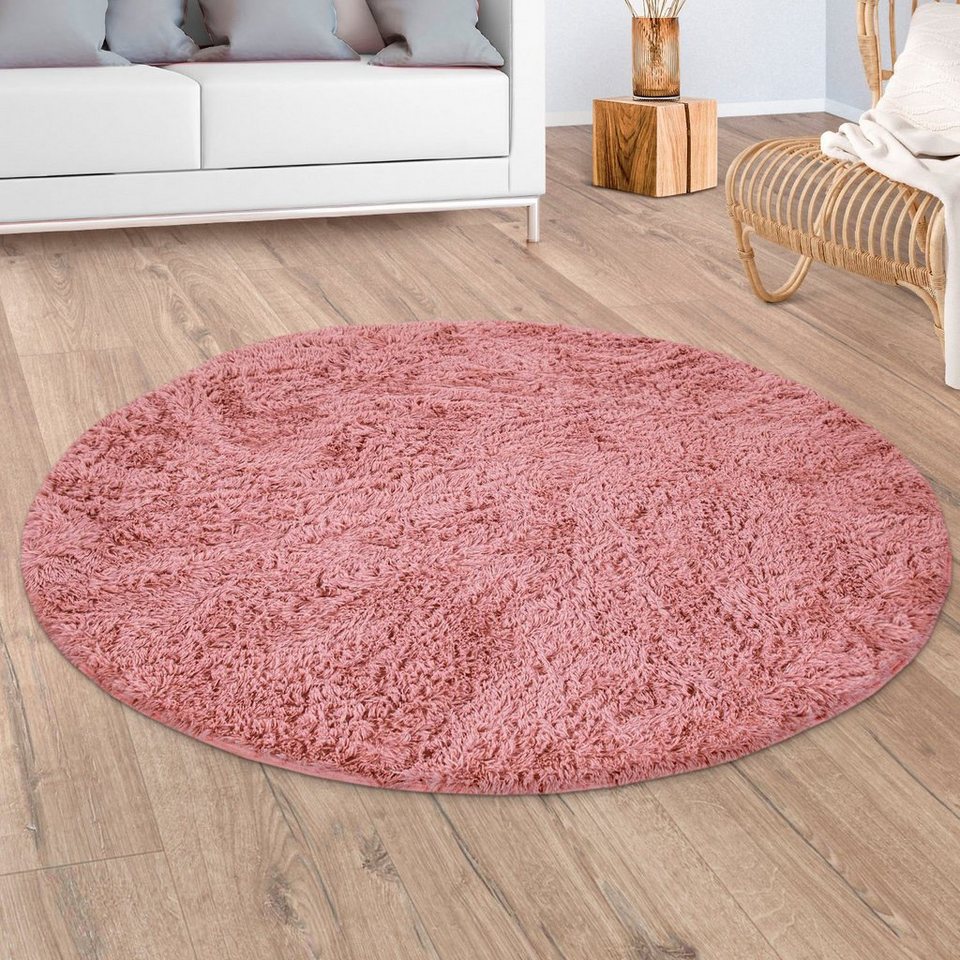 Hochflor-Teppich Silky 591, Paco Home, rund, Höhe: 37 mm, Uni Farben, besonders  weich und kuschelig, weiche pflegeleichte Qualität