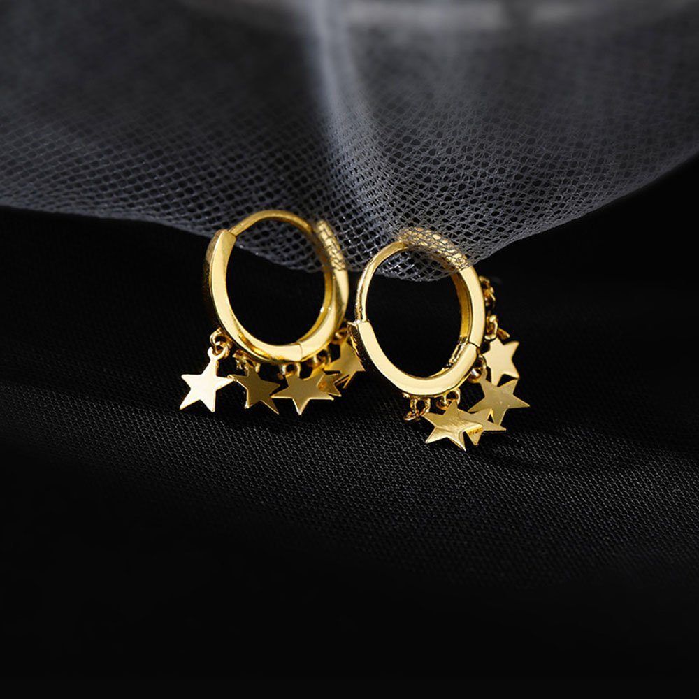 Paar POCHUMIDUU Ohrhänger Huggie Ohrringe für Silber goldene 925 Helix), Sterling Stern Mädchen Kleine Piercing Glänzender Frauen Ohrringe (2-tlg., Ohrringe