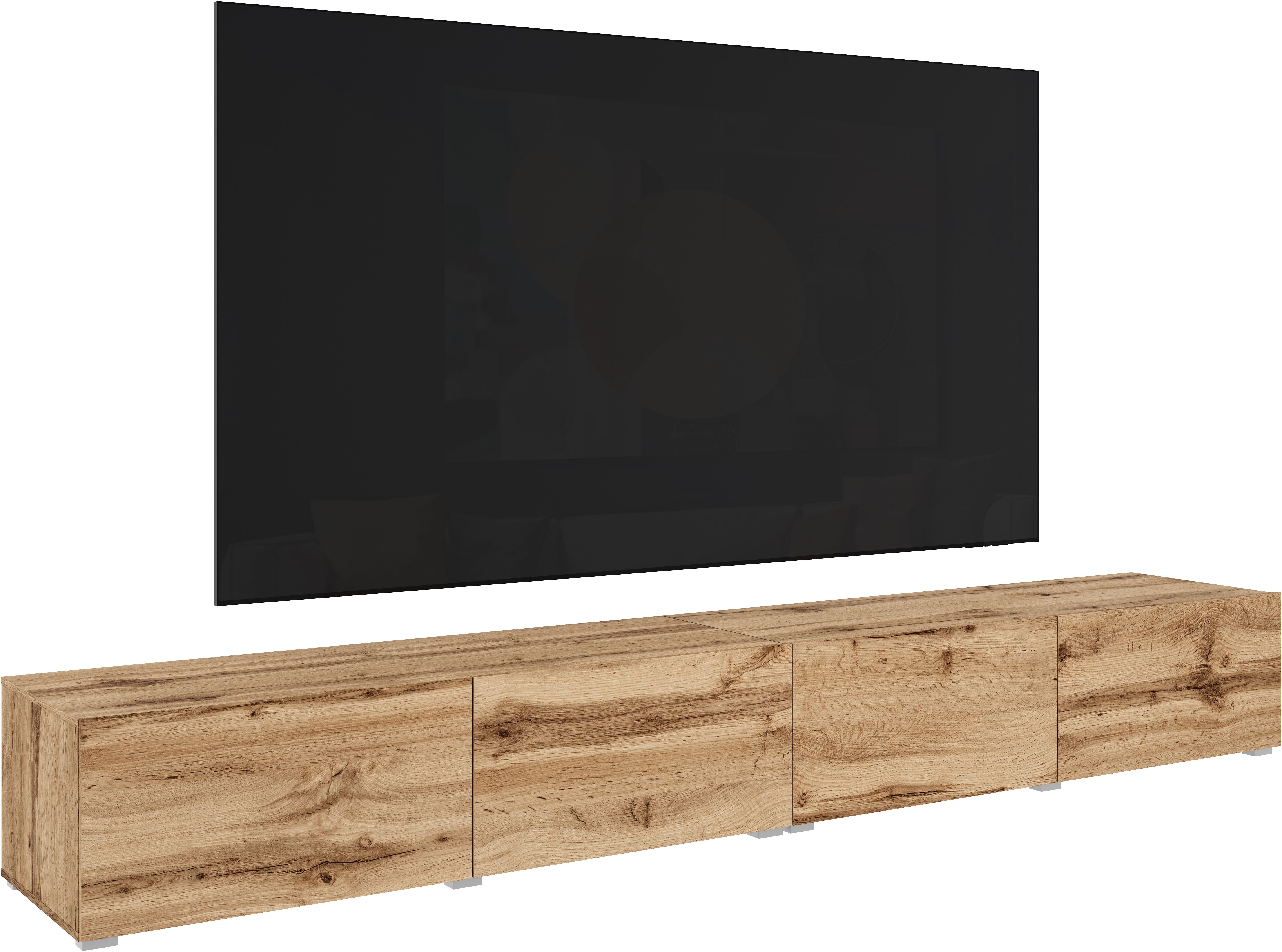 OTTO home Lowboard Denver Erlebe die Weltmeisterschaft im XXL-Format, Elegantes TV-Möbel 300 cm, speziell für bis zu 98-Zoll Fernseher