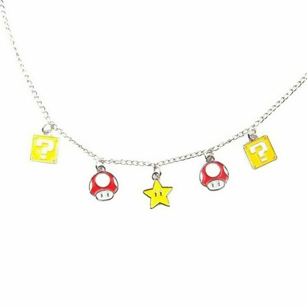 Super Mario Kette mit Anhänger Super Mario Nintendo Mushroom Question Kette  Mark and Super Star Halskette Necklace