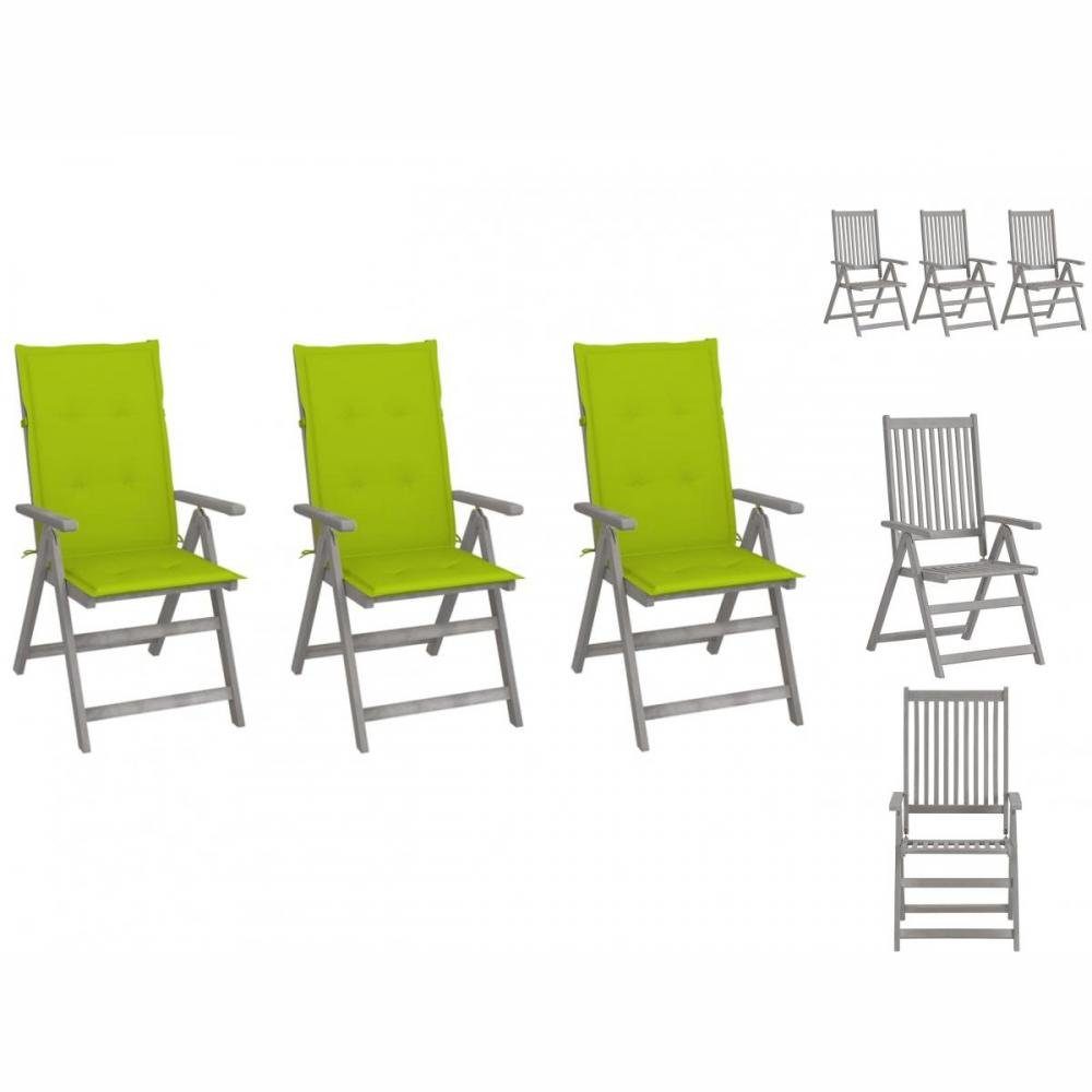 vidaXL Gartenstuhl Verstellbare Gartenstühle 3 Stk mit Auflagen Massivholz Akazie Holz | Stühle
