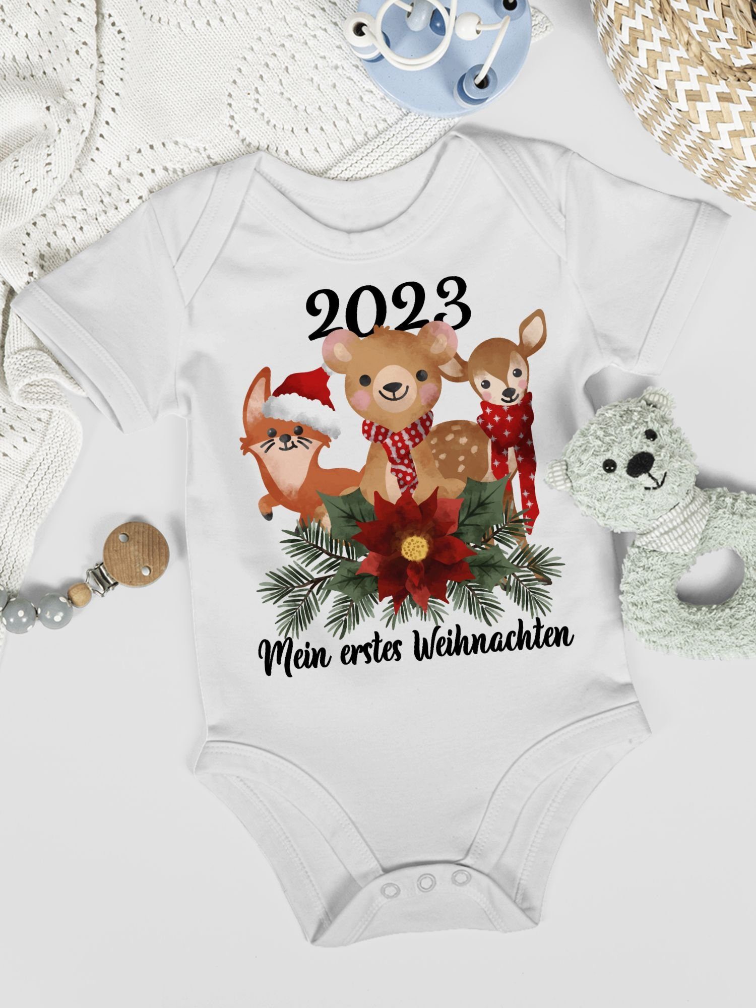 Weihnachten Weiß Shirtracer 2023 Weihnachten 1 Shirtbody erstes Mein Kleidung schwarz Tieren - süßen Baby mit