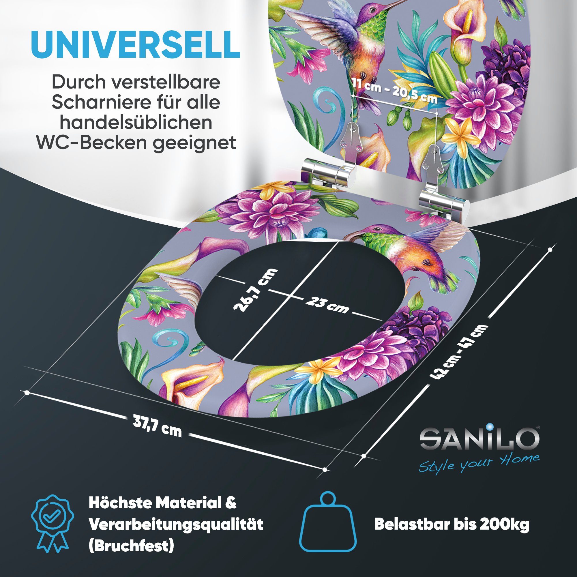 Sanilo Badaccessoire-Set 3-teilig mit Motiv, viele schöne Sets zur Auswahl, WC-Sitz mit Absenkautomatik, Badteppich 70 x 110 cm, Waschbeckenstöpsel, 3 tlg., 3-t – Bild 5 von 5