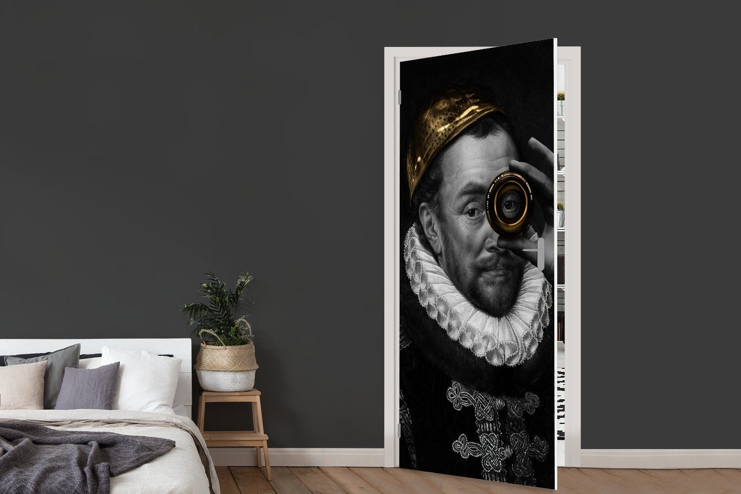 Kunst Matt, Tür, Türtapete 75x205 St), für Schwarz MuchoWow Gold - bedruckt, - (1 Weiß, Fototapete cm Türaufkleber, -
