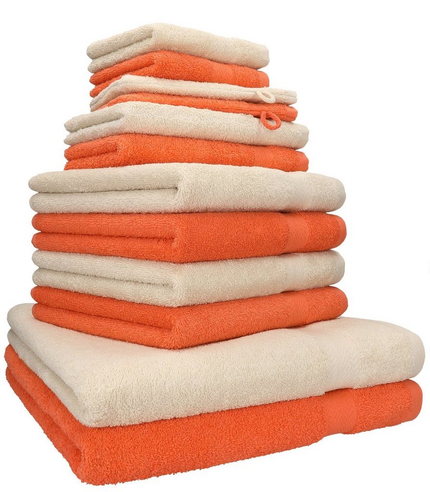 Betz Handtuch Set 2-TLG. Handtuch Set Premium 100% Baumwolle 2 Duschtücher  4 Handtücher 2 Gästetücher 2 Seiftücher 2 Waschhandschuhe Farbe  blutorange/Sand, 100% Baumwolle, (12-tlg)