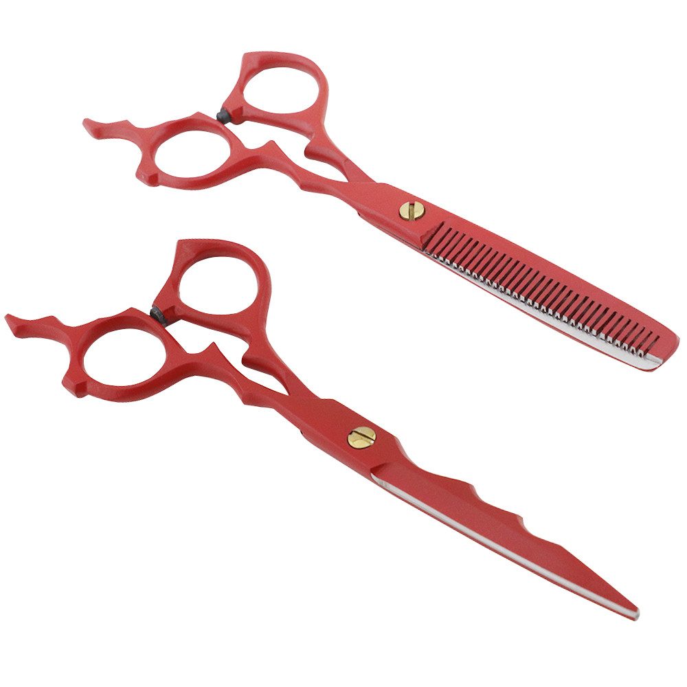Haryali London Haarschere Friseurschere-Set 16,5 cm rot, Schneide- und Ausdünnset für den Salon, (Set, 2 x Scheren-Set zum Schneiden und Ausdünnen), Bestens geeignet für professionelle Friseur- und Kosmetikscheren