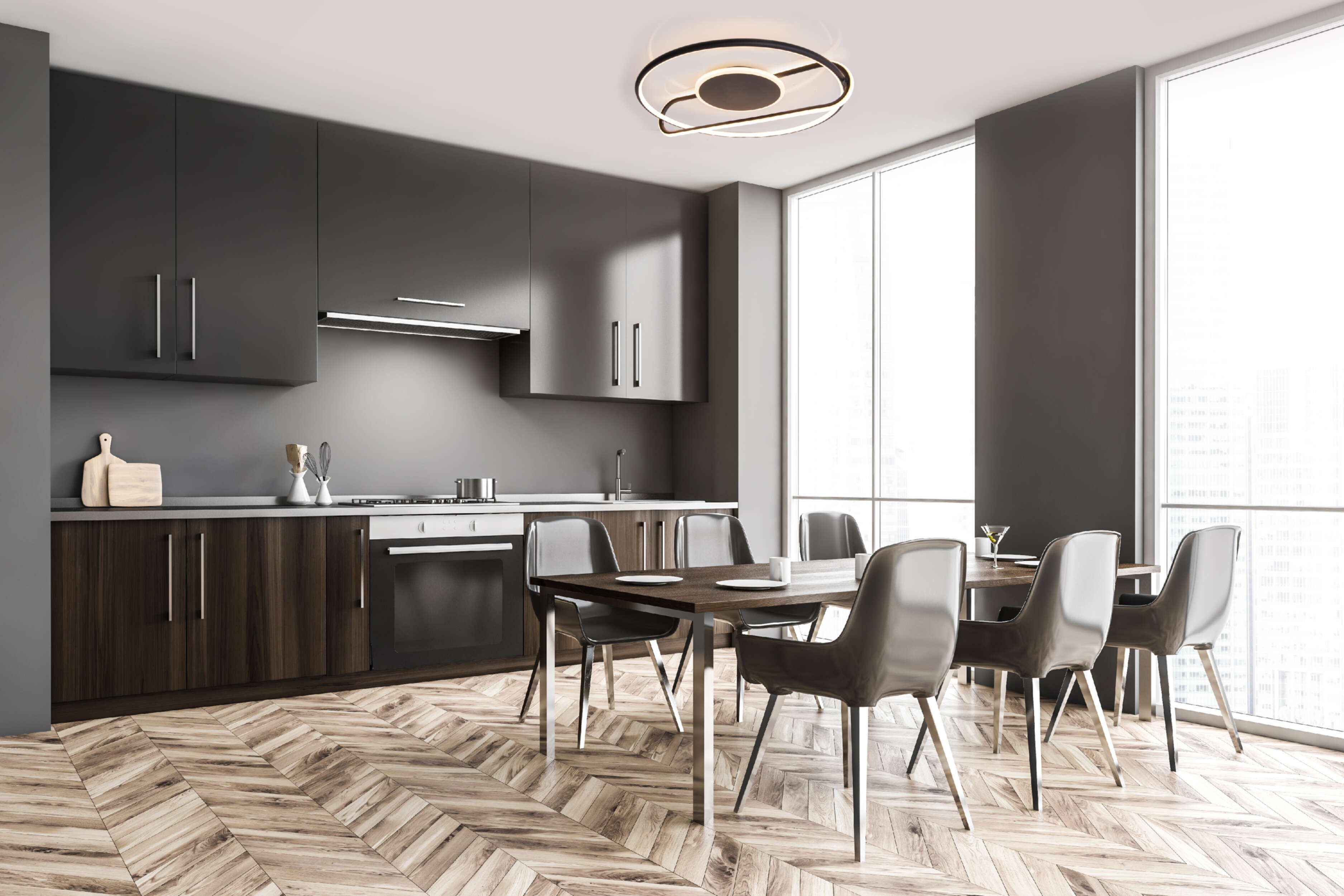 näve LED Deckenleuchte Brendan, LED fest integriert, Warmweiß, geometrische Kombination aus Elipse und Kreis, D: 54cm, warmweiße LED