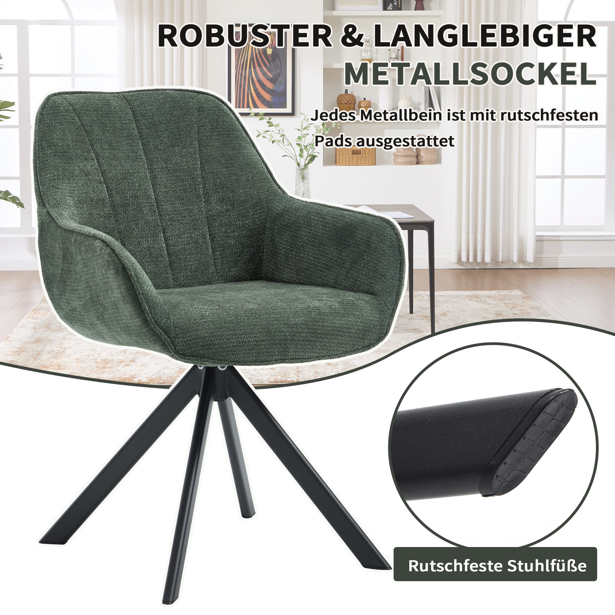 CANMOV Esszimmerstuhl 360° drehbarer Esszimmerstuhl mit Armlehnen, Esszimmersessel Set (4 St), drehstuhl, Esszimmerstühle drehbar mit Armlehnen – Bild 5 von 5