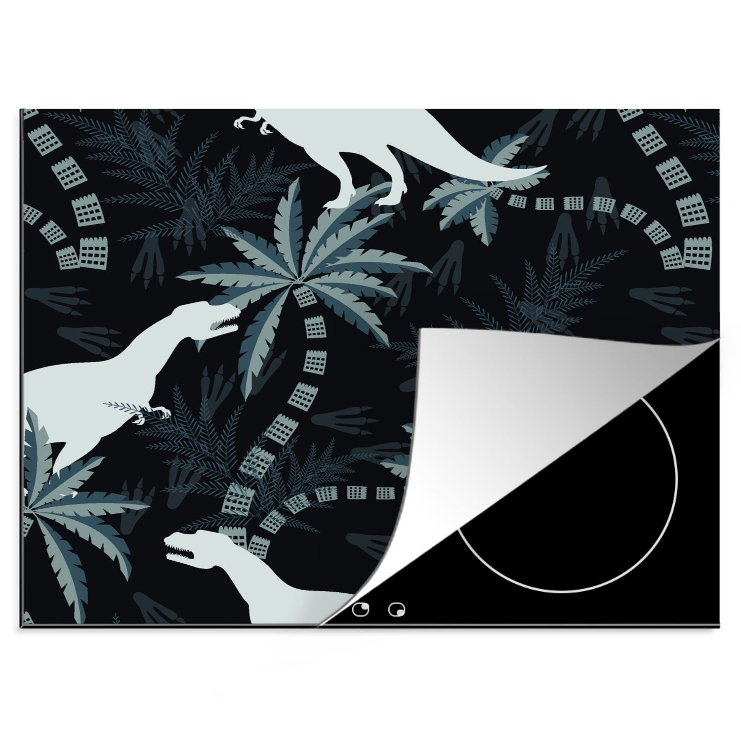 MuchoWow Herdblende-/Abdeckplatte Muster - Dino - Dschungel - Jungen - Mädchen - Kinder, Vinyl, (1 tlg), 60x52 cm, Mobile Arbeitsfläche nutzbar, Ceranfeldabdeckung