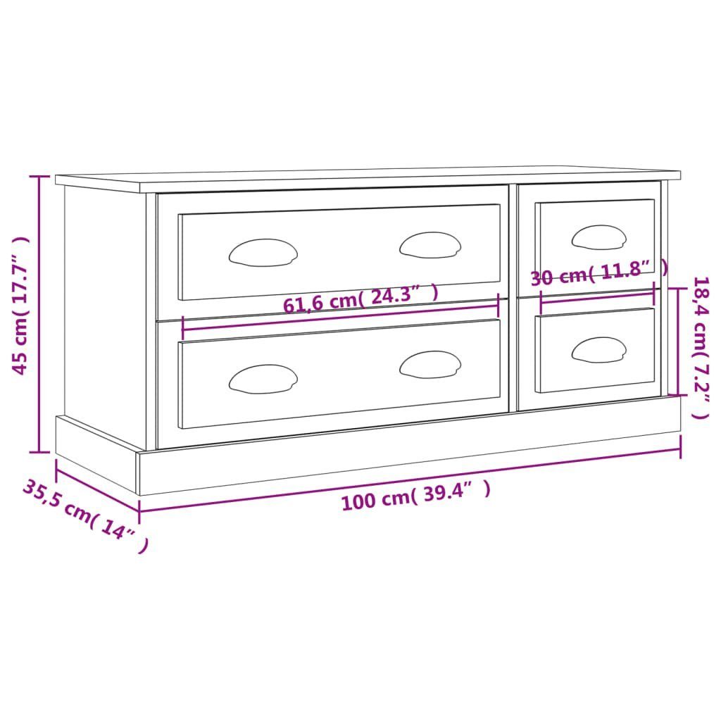 Sonoma vidaXL Holzwerkstoff TV-Schrank Grau cm (1-St) 100x35,5x45 TV-Schrank