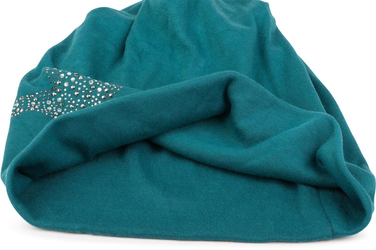 Beanie styleBREAKER Beanie Mütze Petrol Nieten (1-St) mit Strass Stern