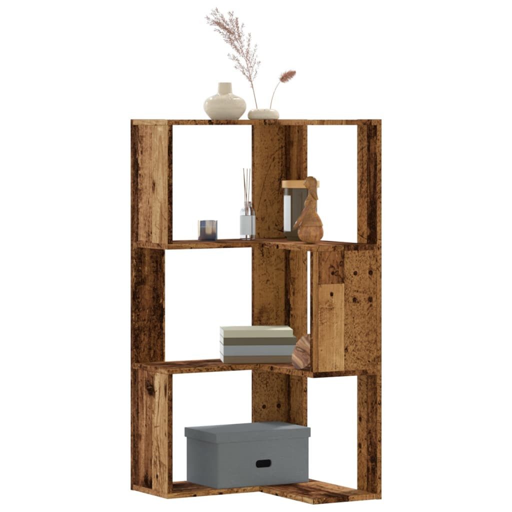 furnicato Bücherregal Eck-50 x 50 x 102 cm in Altholz, 1-tlg., Stabiler Regalschrank mit 3 Ablagen und Wandhalterung fürs Wohnzimmer