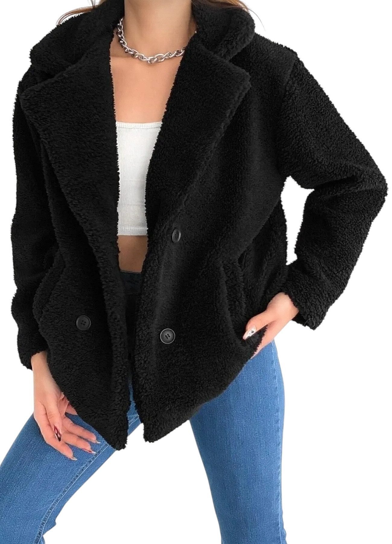 fashionshowcase Plüschjacke Oversize Damen Jacke Kuschelig günstig online kaufen