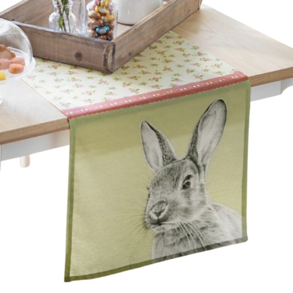Home-trends24.de Tischläufer Tischläufer Hase Tischdecke Osterhase Osterdeko Grün Pastell 40 x 140