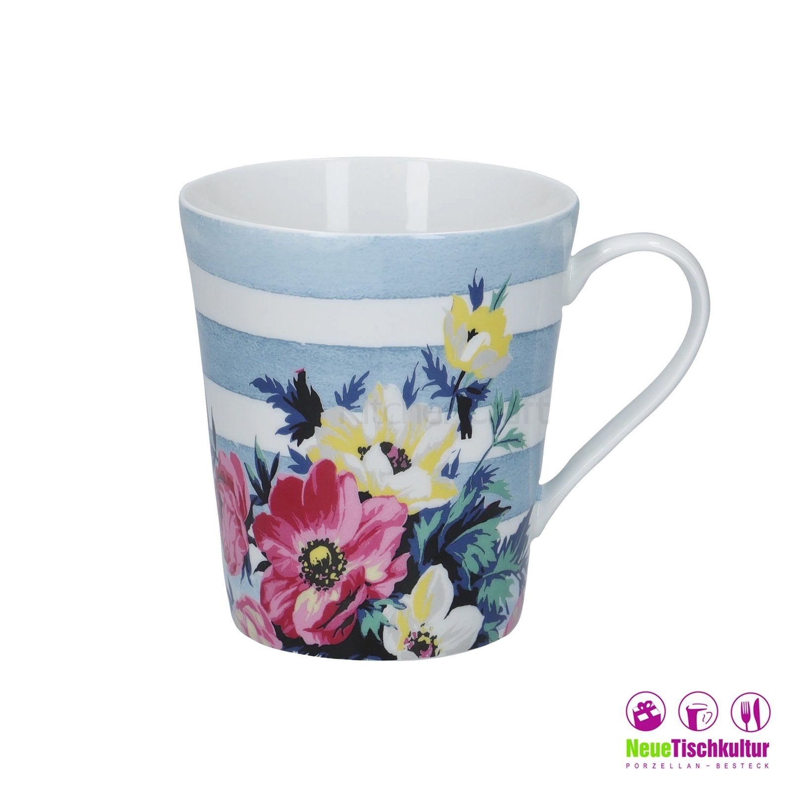 Mikasa, Blumendekor Bunt Porzellan, Neuetischkultur Blume Porzellan Tasse 4er-Set Stripe Kaffeebecher Kaffeetasse
