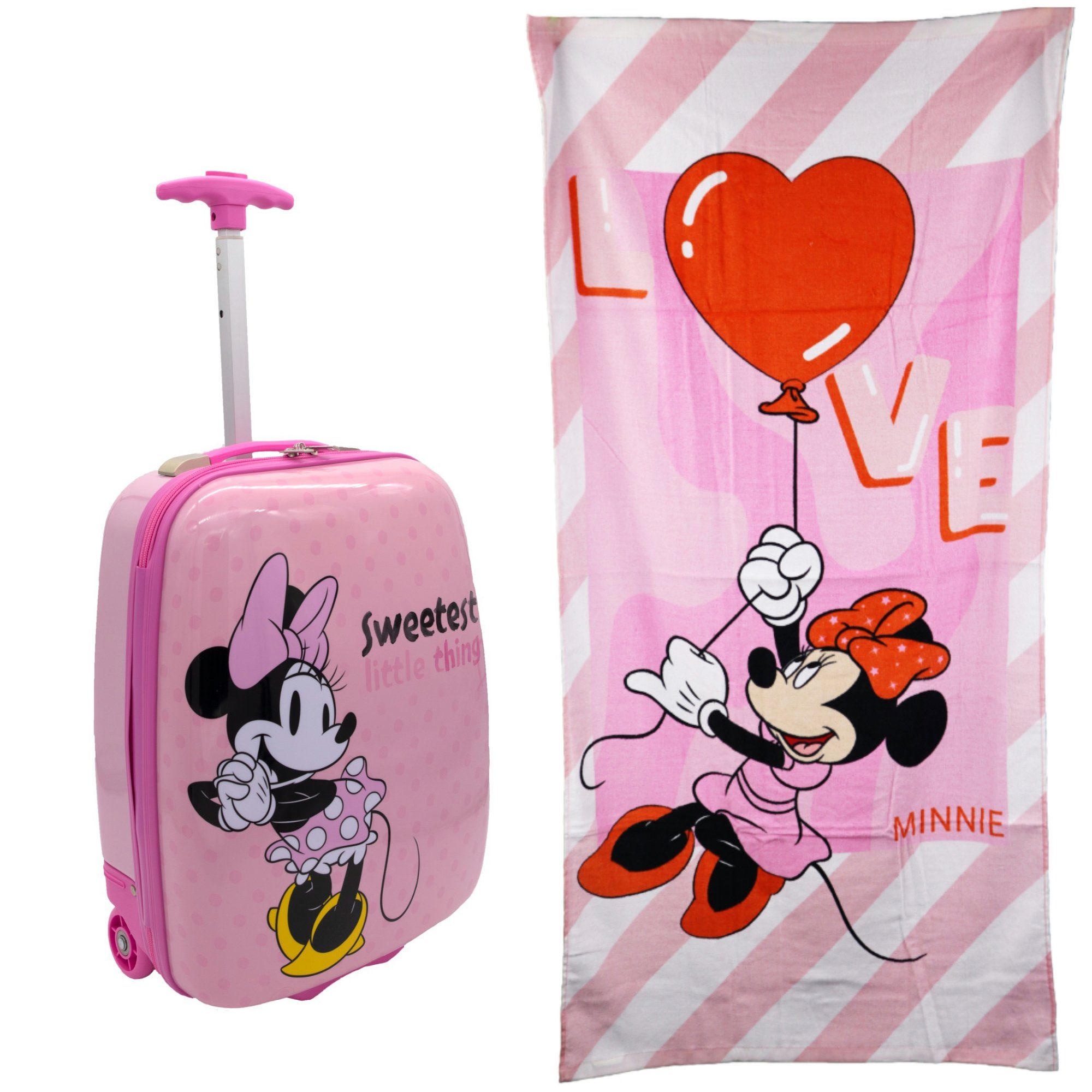 Disney Hartschalen-Trolley Disney Minnie Maus 2 tlg. Set Kinder Koffer plus Strandtuch, 2 Rollen