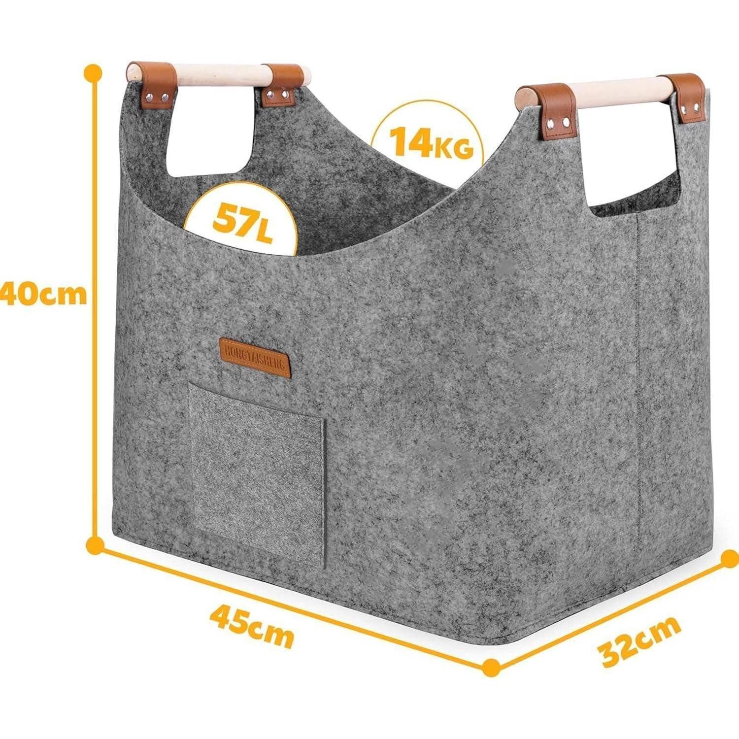 LuxusKollektion Kaminholzkorb Holzkorb Kaminholzkorb XL Faltbar Filz Griff Grau Taubengrau