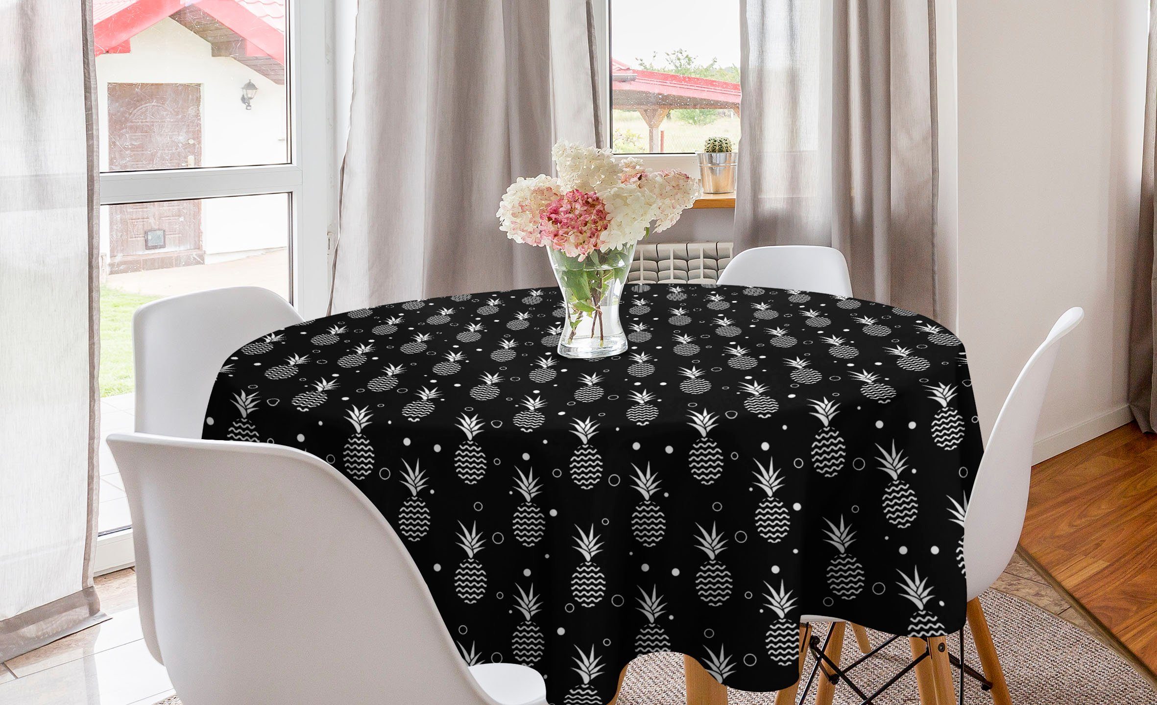Abakuhaus Tischdecke Kreis Tischdecke Abdeckung für Esszimmer Küche Dekoration, Tropisch monochrome Ananasse