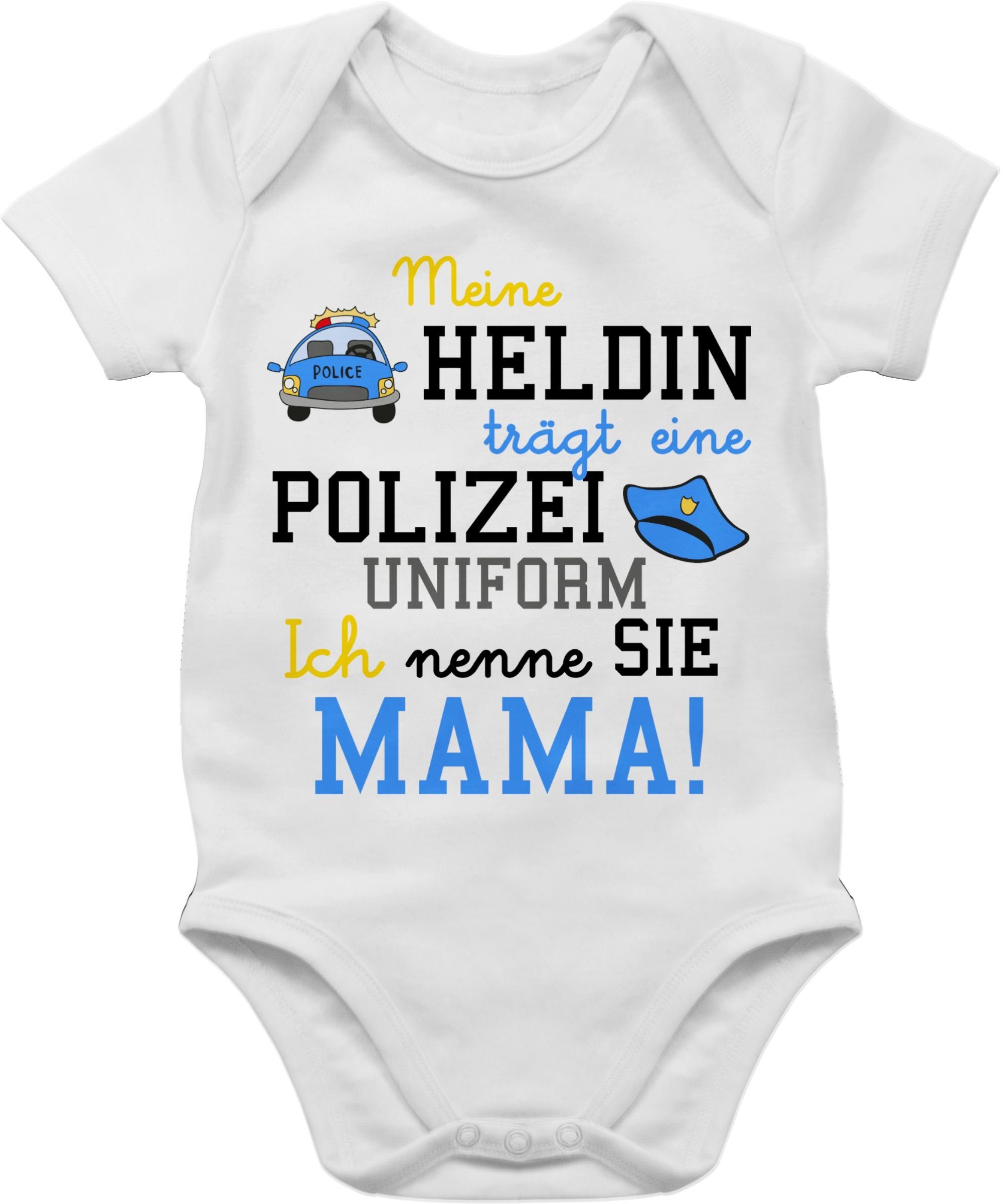 Shirtracer Shirtbody Meine Heldin trägt eine Polizei Uniform Mama - Geschenk zur Geburt Pol Event Geschenke Baby