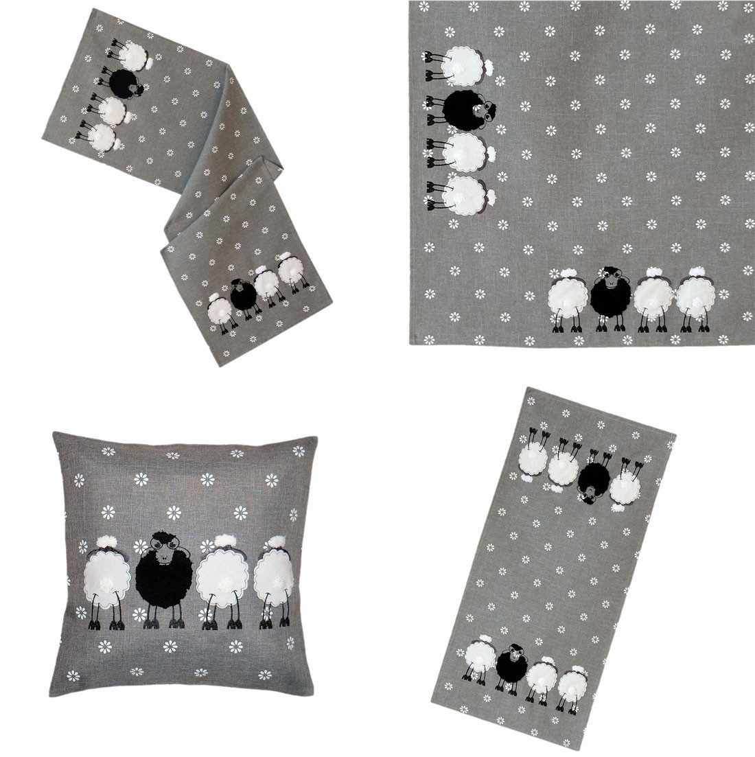 texpot Tischdecke Узкие скатерти Stickerei schwarzes Schaf Ostern Frühling (1-tlg)