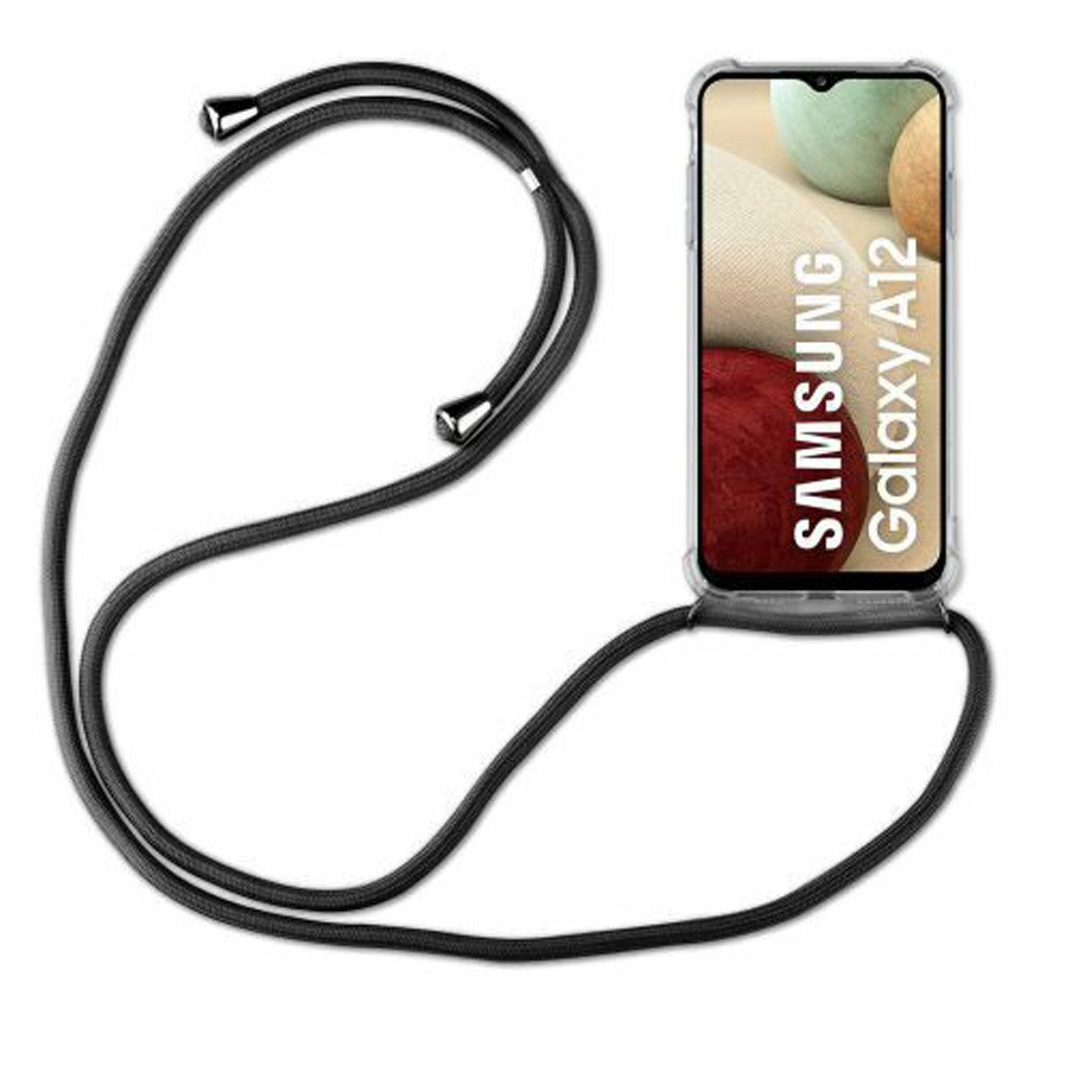 betterfon Handykette für Samsung Galaxy A12 Handyhülle mit Band & Kordel Bumper Schwarz, Hände frei – mit Silikonhülle & Schnur für flexiblen Alltag