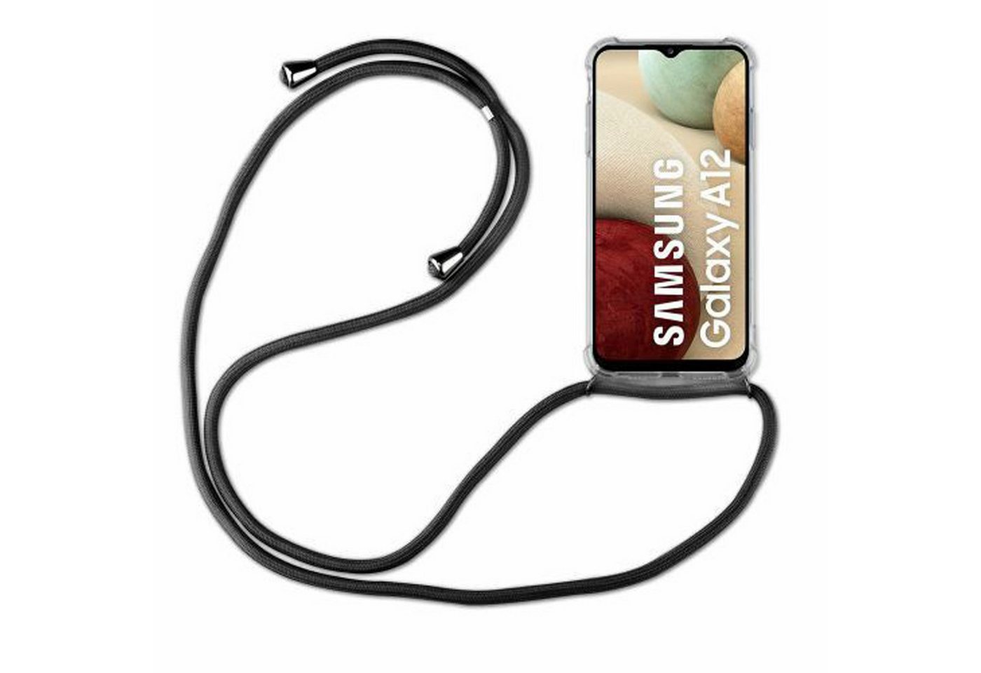 betterfon Handykette für Samsung Galaxy A12 Handyhülle mit Band & Kordel Bumper Schwarz, Hände frei – mit Silikonhülle & Schnur für flexiblen Alltag