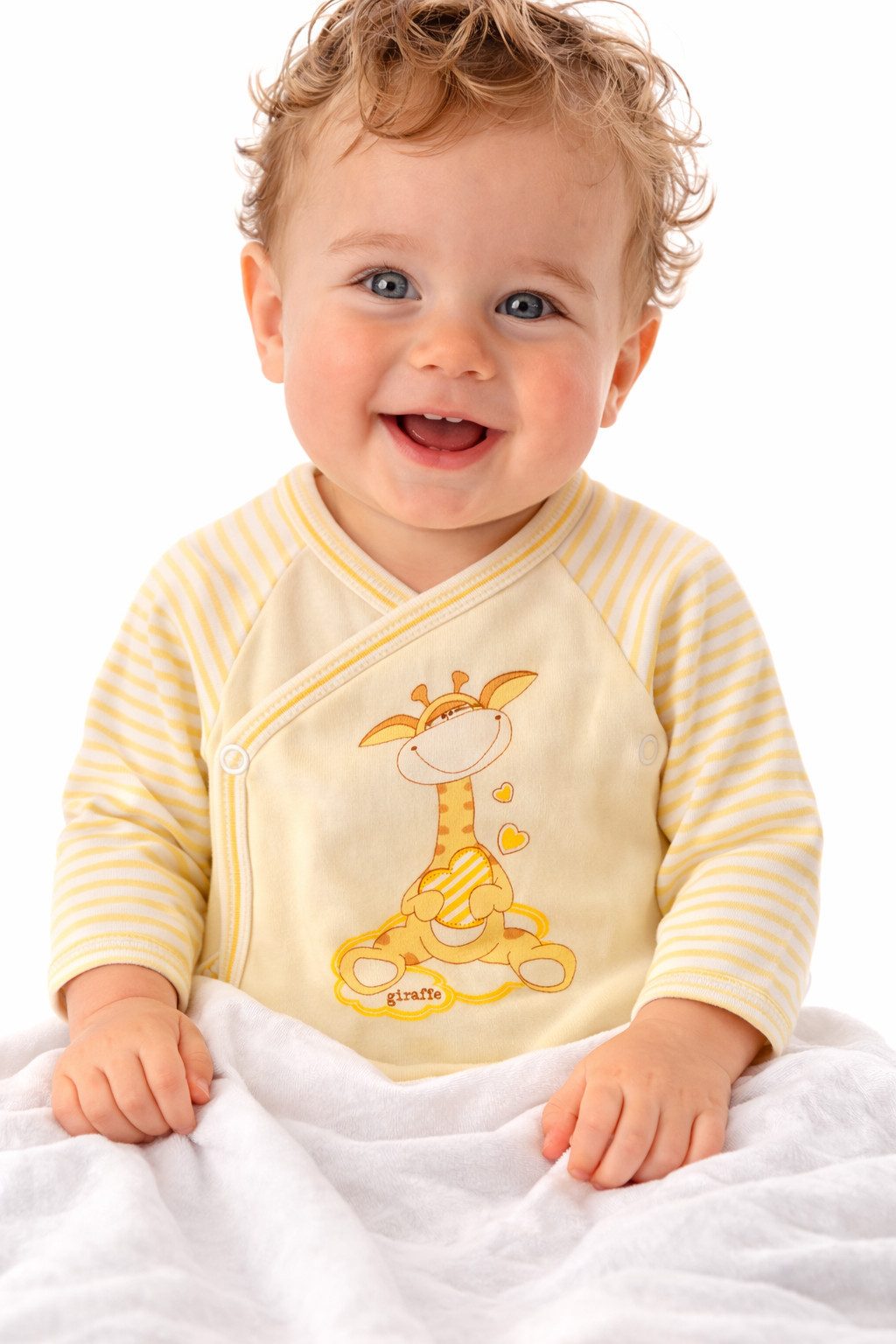 Wickelbody Baby Body Langarmbody in Creme gestreift mit Giraffe
