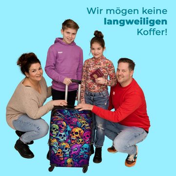 NoBoringSuitcases.com© Koffer Totenkopf - Neon - Regenbogen - Muster 67x43x25cm, 4 Rollen, Mittelgroßer Koffer für Erwachsene, Reisekoffer