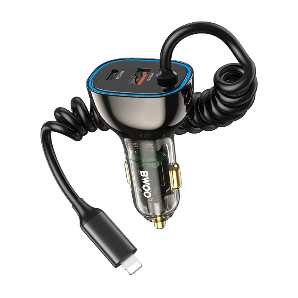 Wisam BWOO CC96L 30W PD Kfz-Ladegerät 1x USB-C 1x USB-Anschluss mit Smartphone-Ladegerät