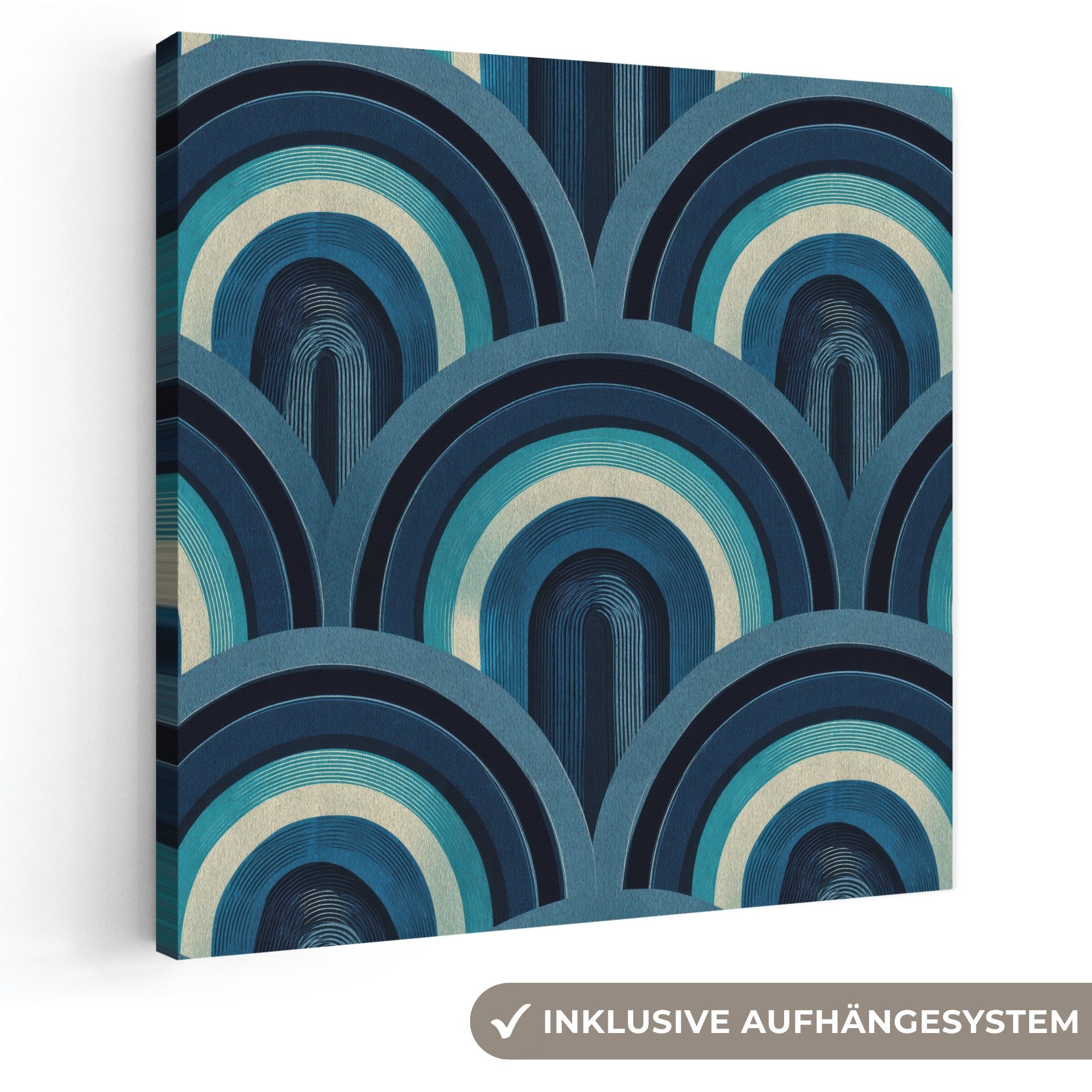 OneMillionCanvasses® Leinwandbild Bögen - Geometrisch - Muster - Blau - Retro, Fotodruck (1 St), Wandbild, Deko Schlafzimmer Wohnzimmer Flur 20x20 cm